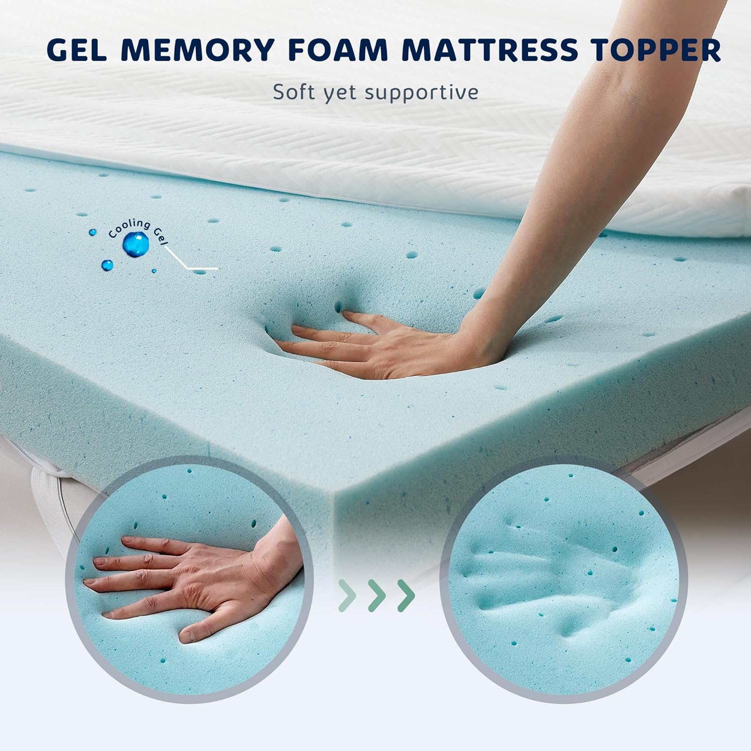 Homemate Cubrecolchón de espuma viscoelástica, tamaño individual XL, protector de colchón de enfriamiento de gel de 3 pulgadas, espuma de alta