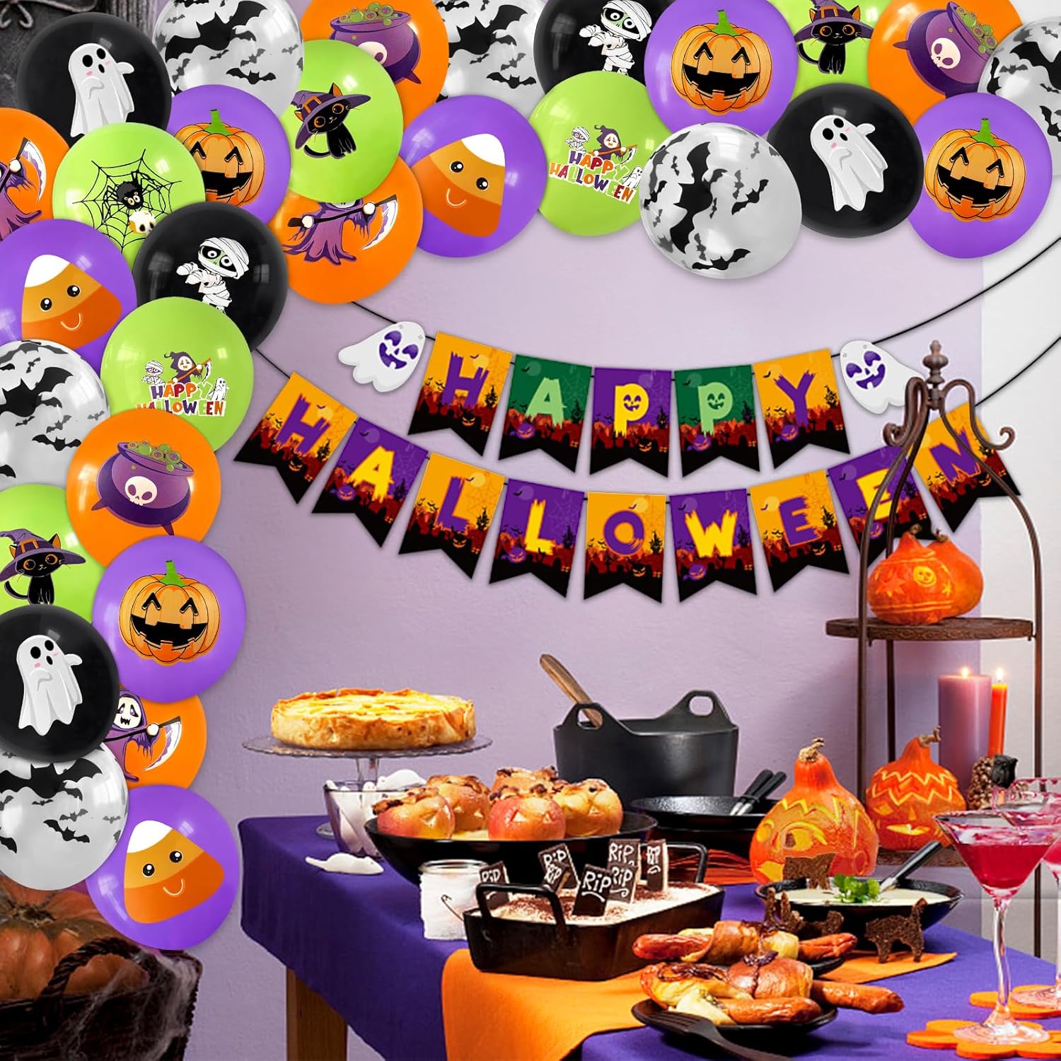 60 globos de fiesta de Halloween, globos de látex de Halloween de 12 pulgadas, globos de Halloween con calabaza, murciélago, araña, fantasma para