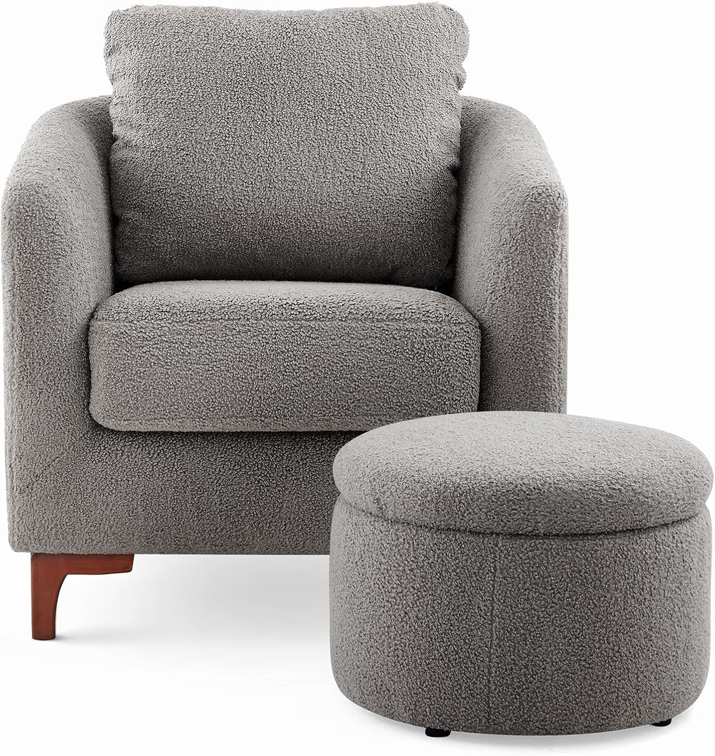 COLAMY Juego de silla decorativa Sherpa y otomana de almacenamiento, moderno tapizado de tela para sala de estar, sillón con almohada trasera y