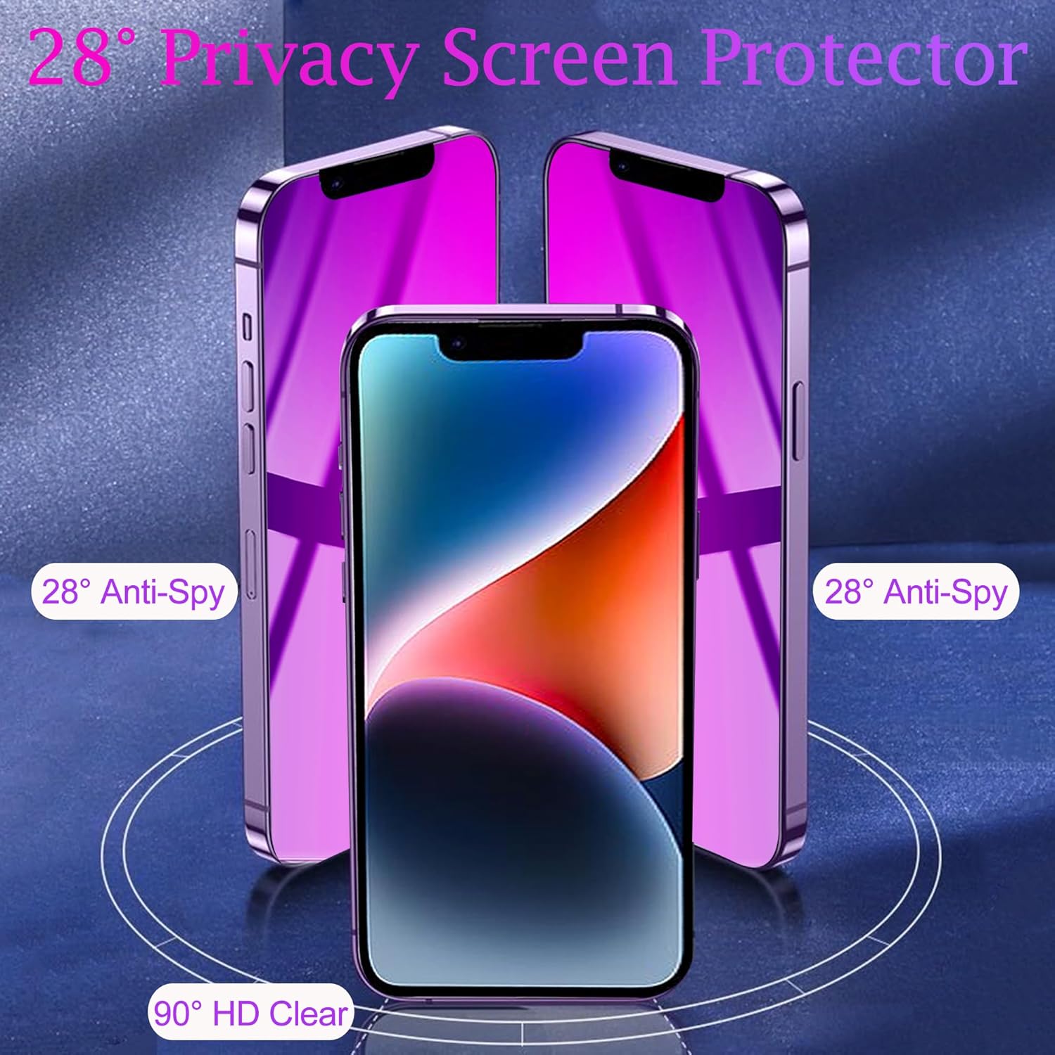Compatible con iPhone 14 Plus, compatible con iPhone 13 Pro Max, protector de pantalla de privacidad degradado colorido de 28 grados antiespía de