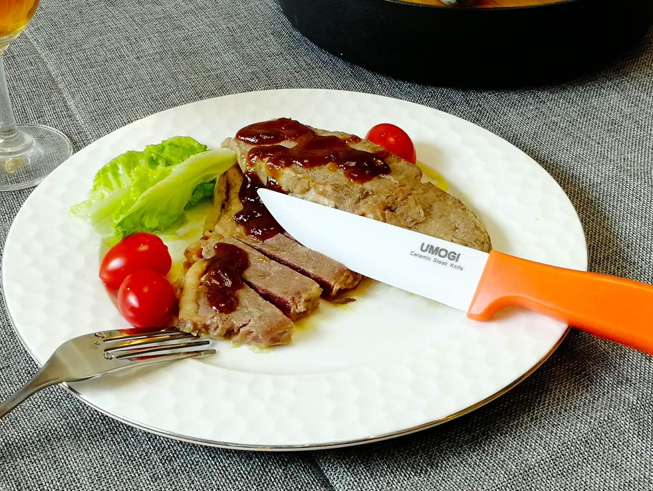 Juego de 4 cuchillos de cerámica para carne con fundas en caja de regalo, cuchillo utilitario de gran tamaño, saludable, resistente a las manchas y