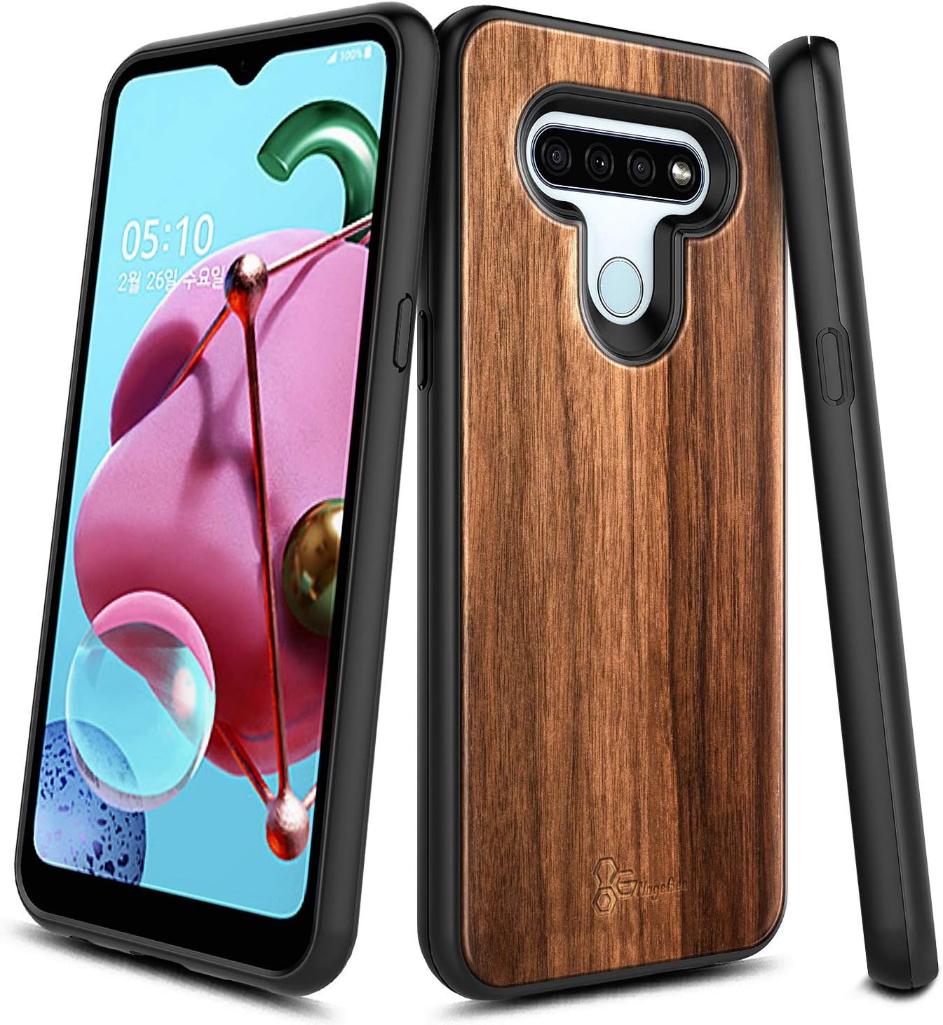 Funda para LG Stylo 6, madera de nogal natural real a prueba de golpes híbrida defensor resistente funda de teléfono (cada pieza es única) – Madera