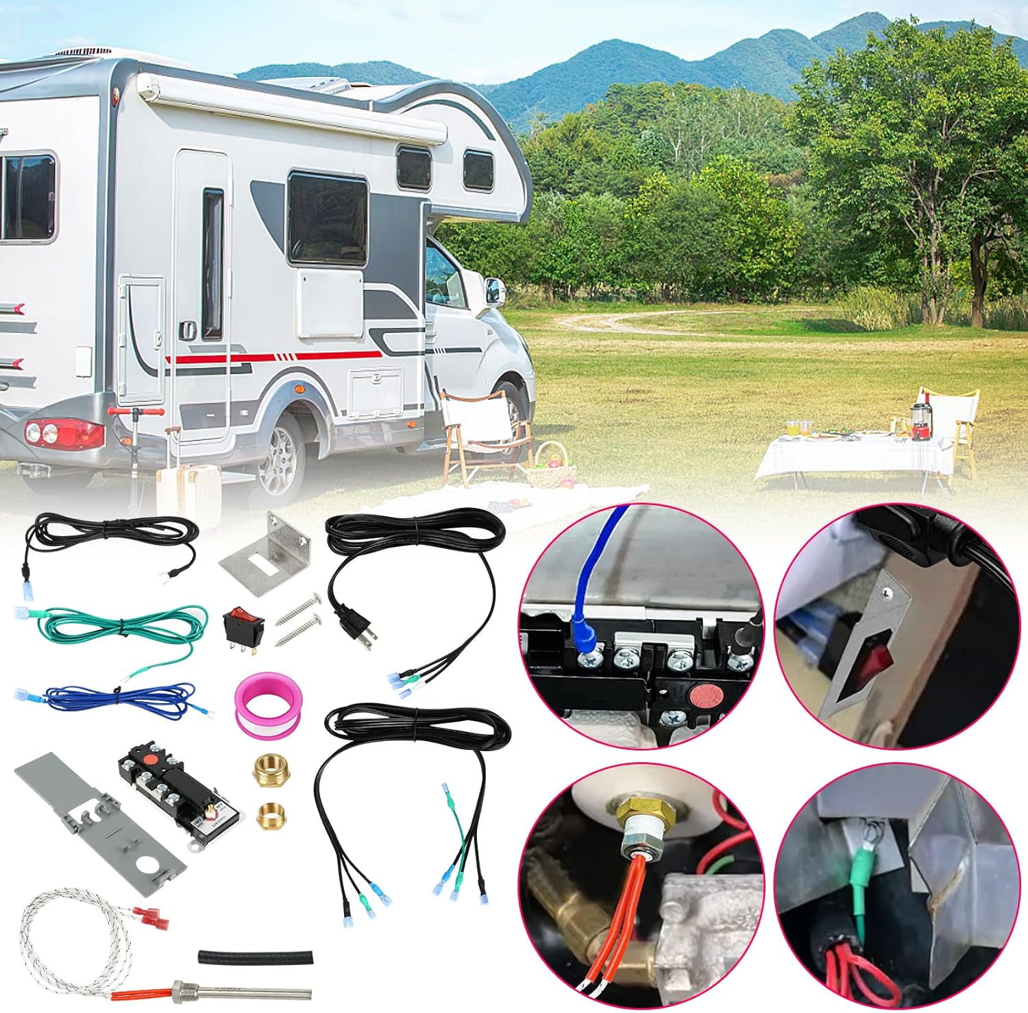 Kit de calentador híbrido de agua eléctrico para RV, kit de calor híbrido de agua caliente que convierte fácilmente el calentador de agua a gas RV