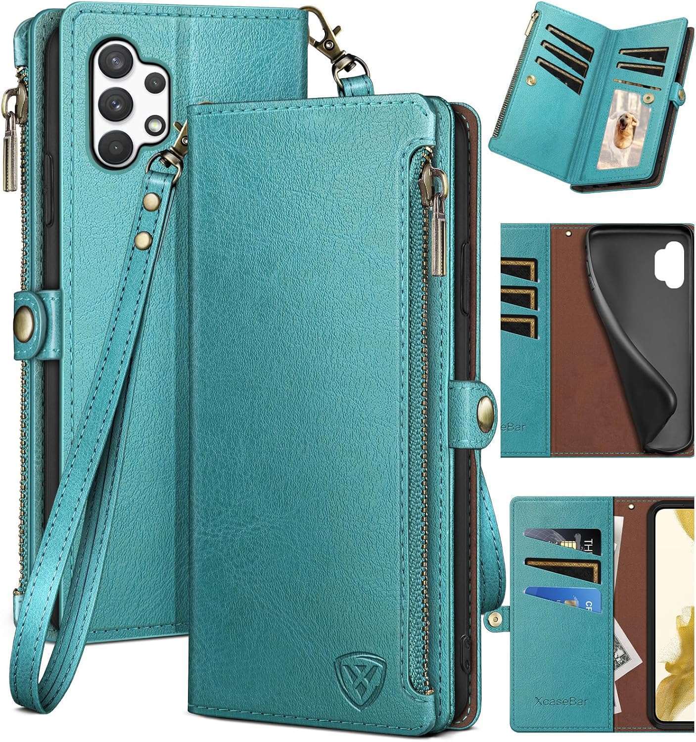 XcaseBar for Samsung Galaxy A32 5G Wallet case with Zipper Credit Card HolderRFID Blocking, Flip Folio Book PU Leather Phone case Shockproof Cover