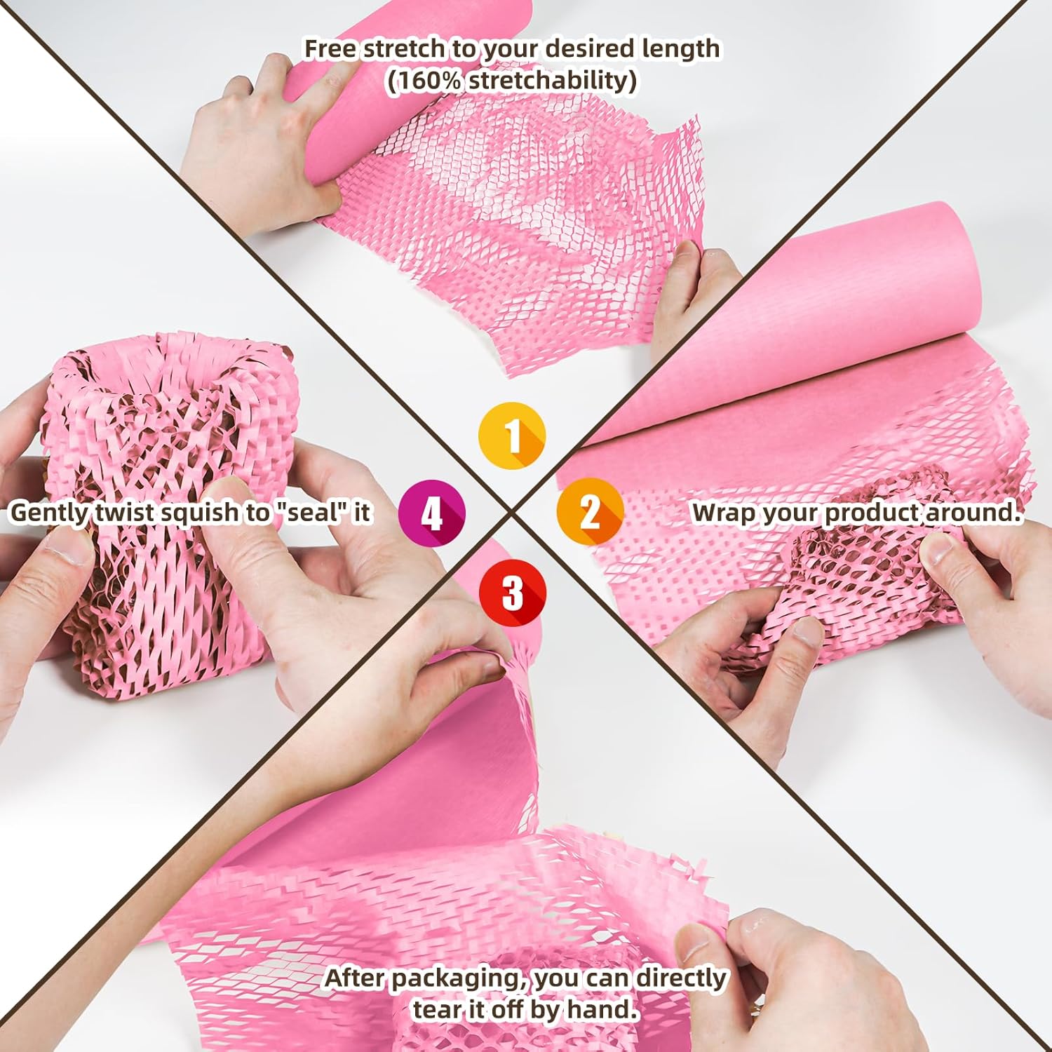 Envoltura de papel de embalaje de panal rosa de 12 x 200 pies, alternativa sostenible al envoltorio de burbujas para envíoregalo, envoltura de papel