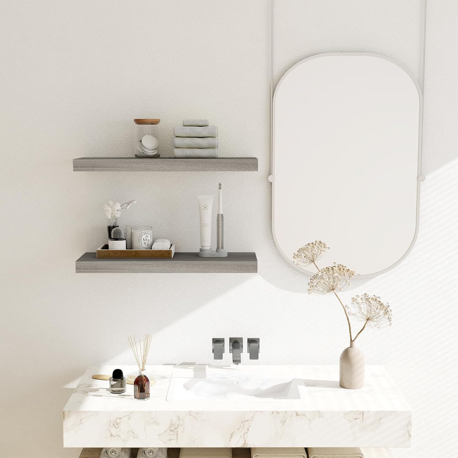 Fun Memories Estantes flotantes, estantes de pared de madera de olmo maciza rústica de 8 pulgadas de profundidad para almacenamiento, estantería de