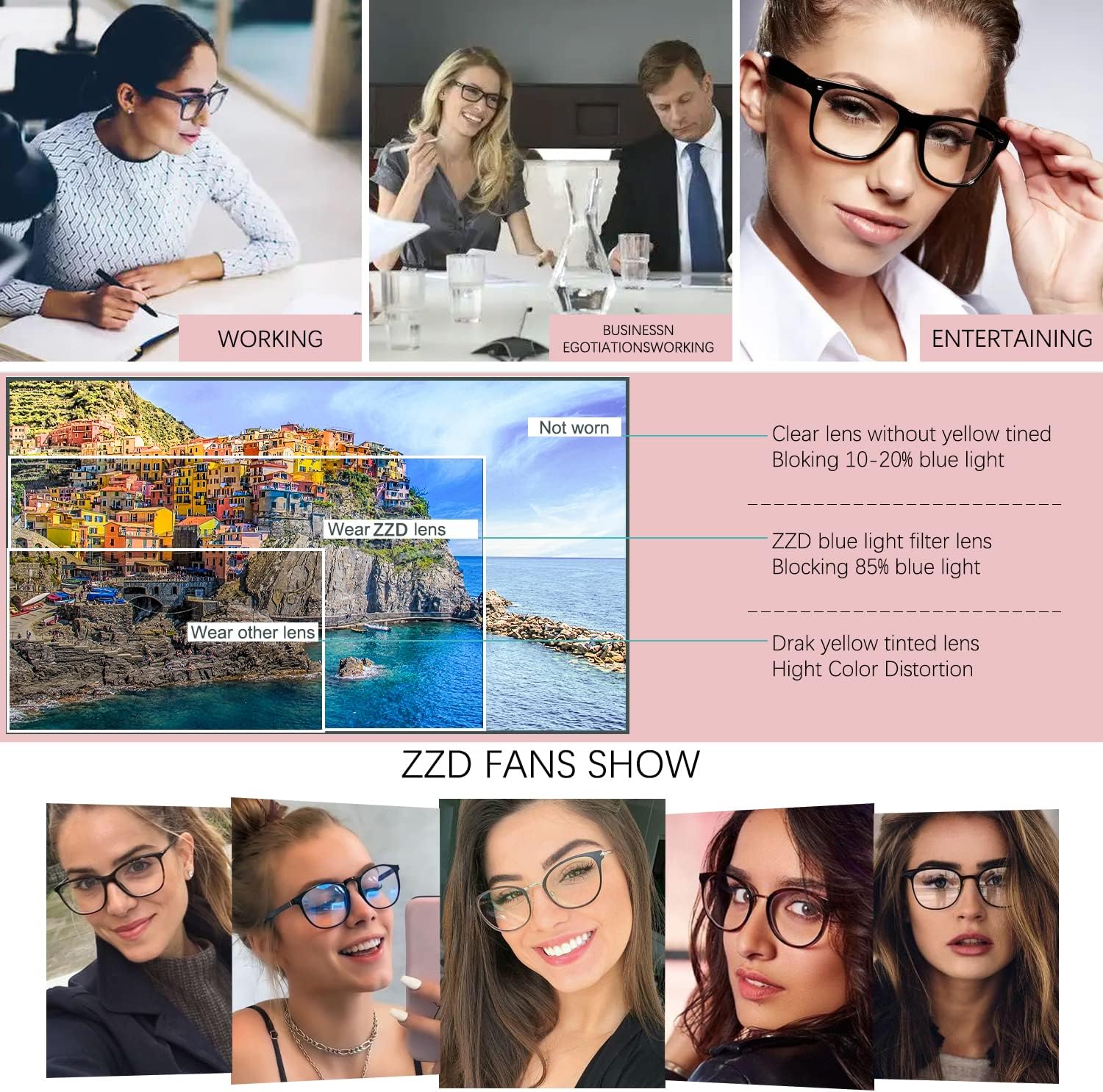 ZZD Blue Light Blocking Glasses for womenmen 3Pack Computer ReadingGamingTVPhones Glasses Anti Eyestrain Non Prescription