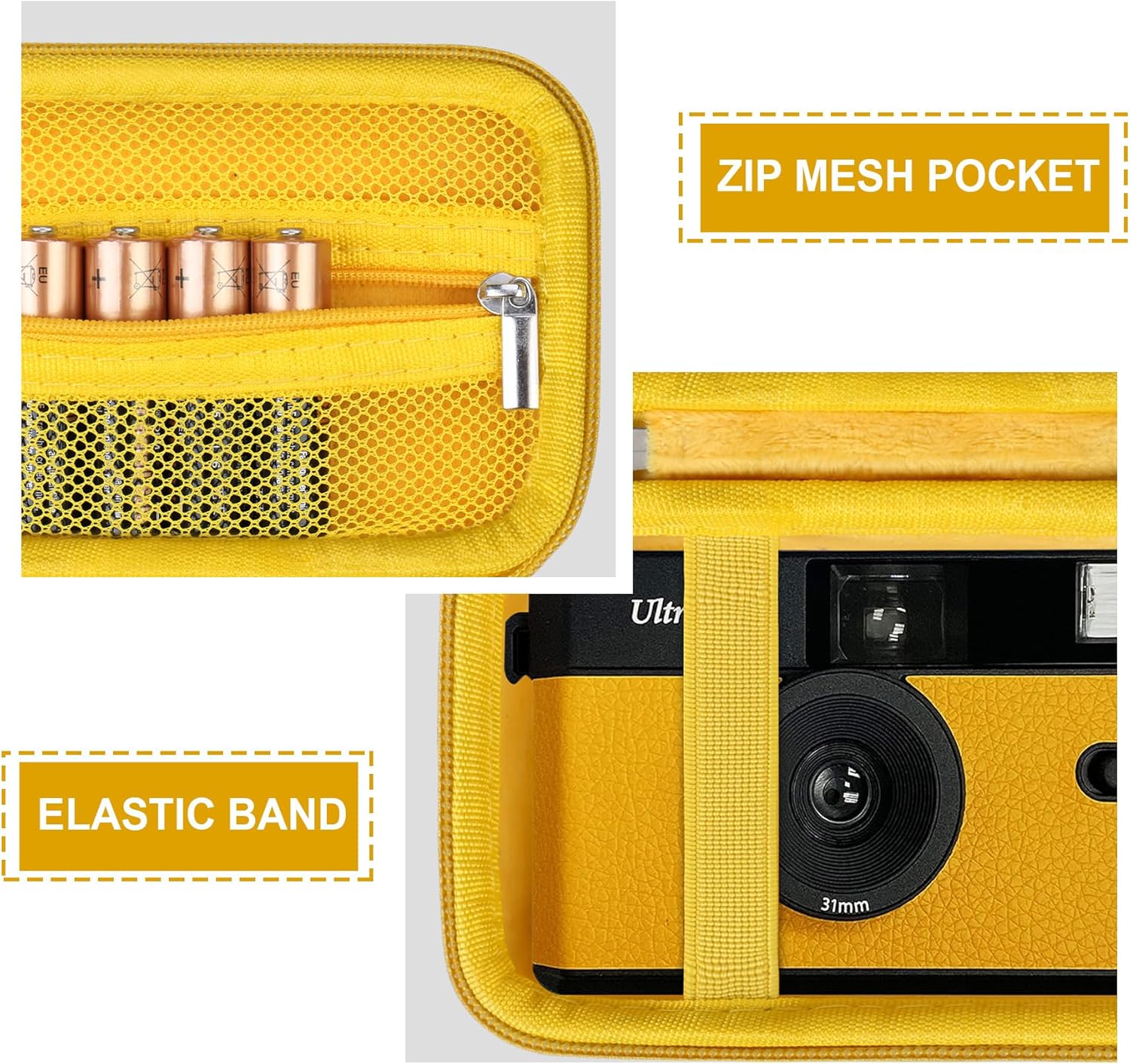 Estuche rígido de viaje para cámara Kodak F91 ShotIlfordCorex reutilizable Ultra de 1.378 in, funda protectora de transporte con bolsillo de malla