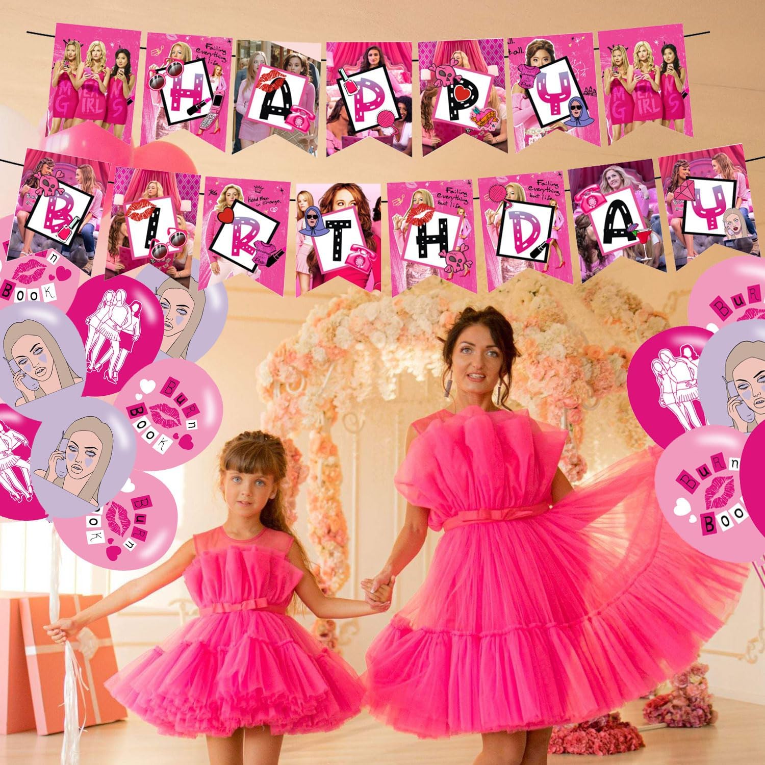 Mean Girls – Suministros para fiesta de cumpleaños, decoraciones de fiesta de cumpleaños de niñas con pancarta de feliz cumpleaños, decoración de