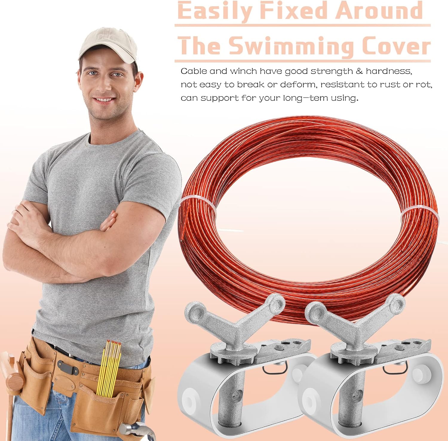 Juego de 2 cubiertas de piscina para cabrestante y cable para cubierta de piscina, cable de 4 piezas, cabrestante para cubiertas de piscina sobre el