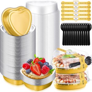 Yinkin 50 juegos de moldes para tartas en forma de corazón de 9 onzas para el día de San Valentín, moldes de papel de aluminio de 5.4 pulgadas con Yinkin 50 juegos de moldes para tartas en forma de corazón de 9 onzas para el día de San Valentín, moldes de papel de aluminio de 5.4 pulgadas con