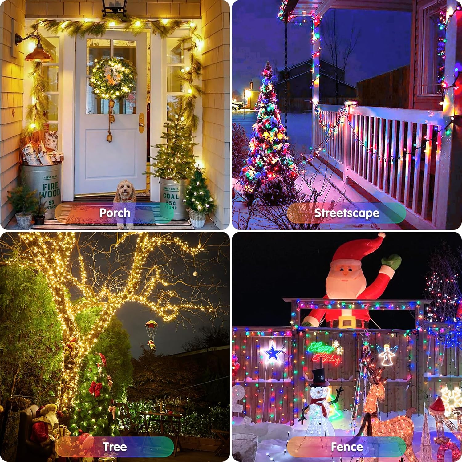 JMEXSUSS Paquete de 2 luces solares de Navidad de color blanco cálido y multicolor con 11 modos de control remoto, cada 100 LED de 42.7 pies, luces