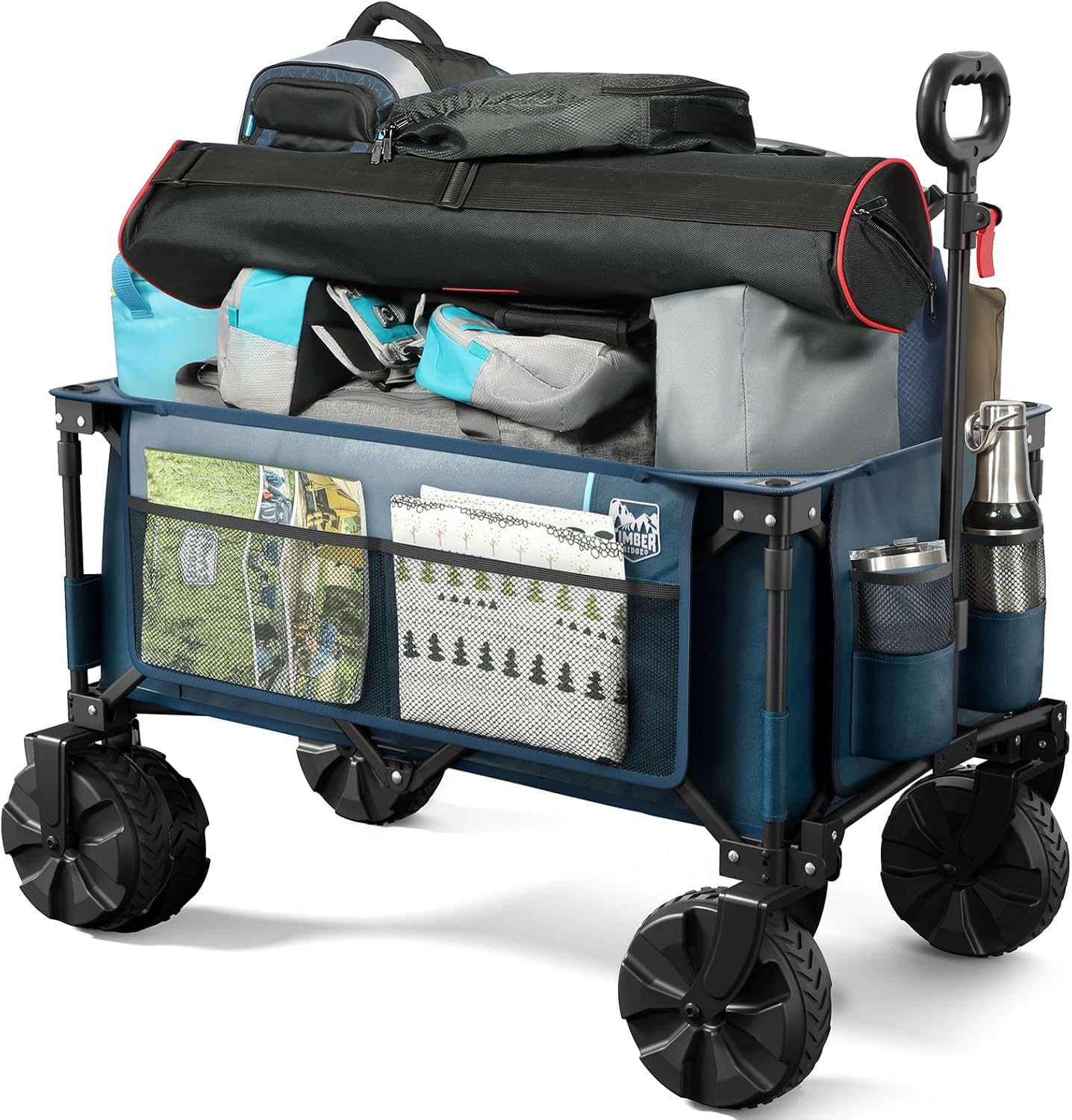 TIMBER RIDGE Carro plegable plegable, carrito de playa resistente con grandes ruedas todo terreno para compras, campamento, jardín, con bolsa