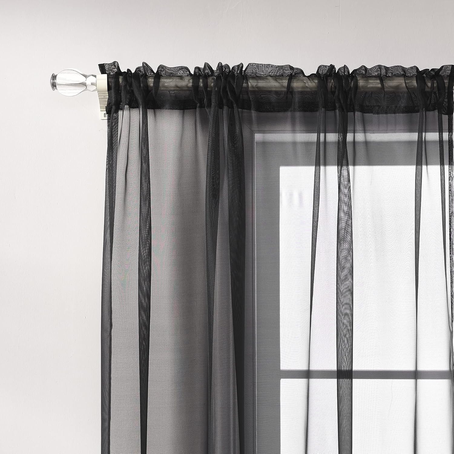 RAIN CITY Cortinas traslĂșcidas de gasa negra para dormitorio de 63 pulgadas de largo, 2 paneles con bolsillo para cortinero, cortinas para ventana