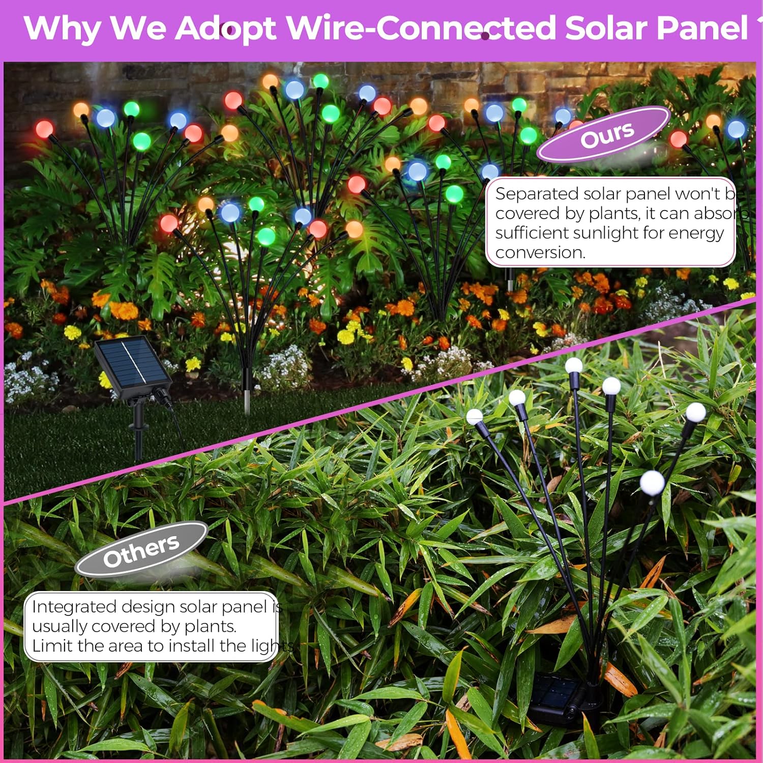 Luces solares Grden, paquete de 8 luces solares oscilantes mejoradas, luces de luciérnaga multicolor cambiantes, impermeables con control remoto, 8