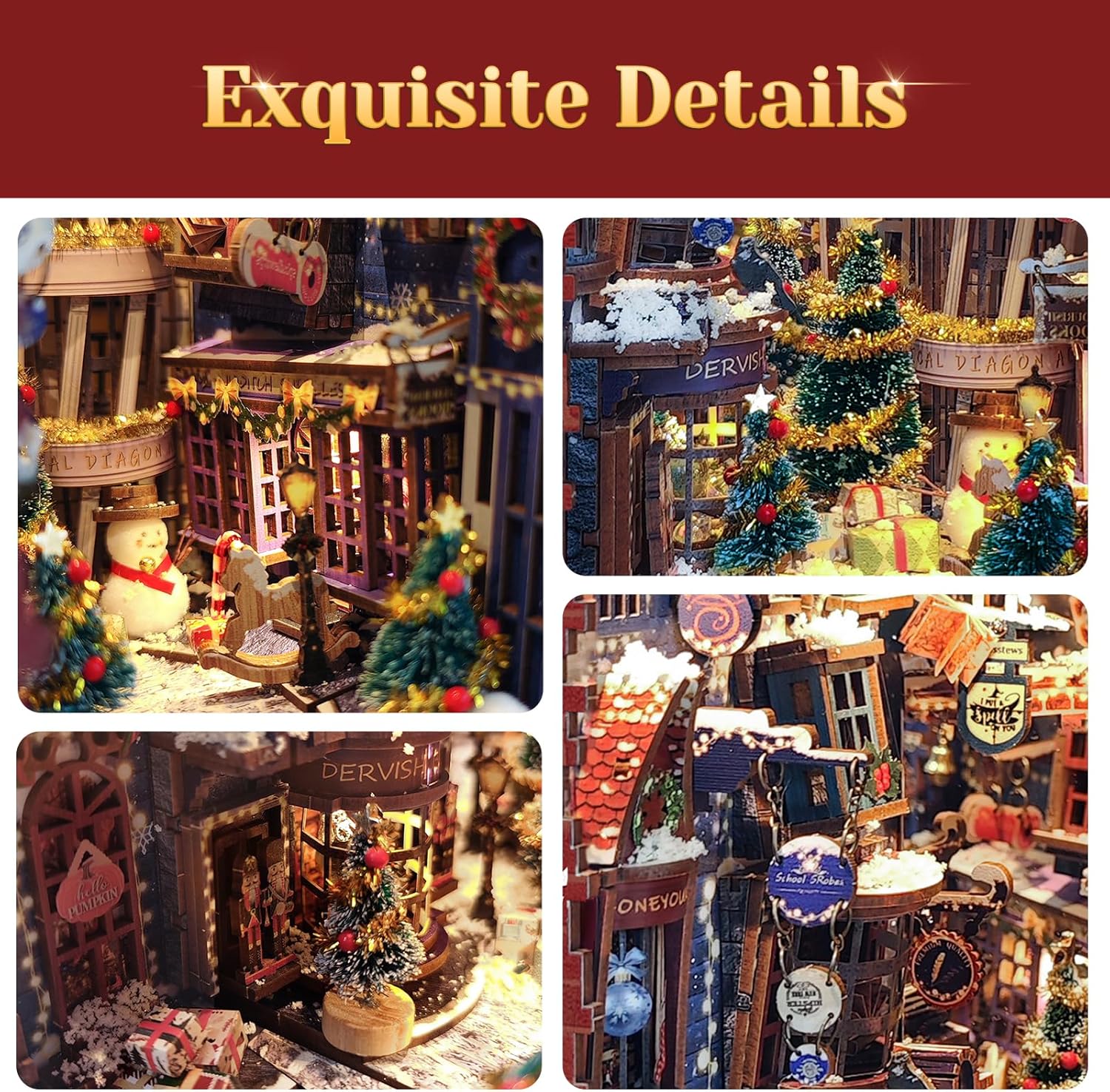 Kits de rincón de libros de bricolaje de Navidad para adultos – Casa de muñecas de madera