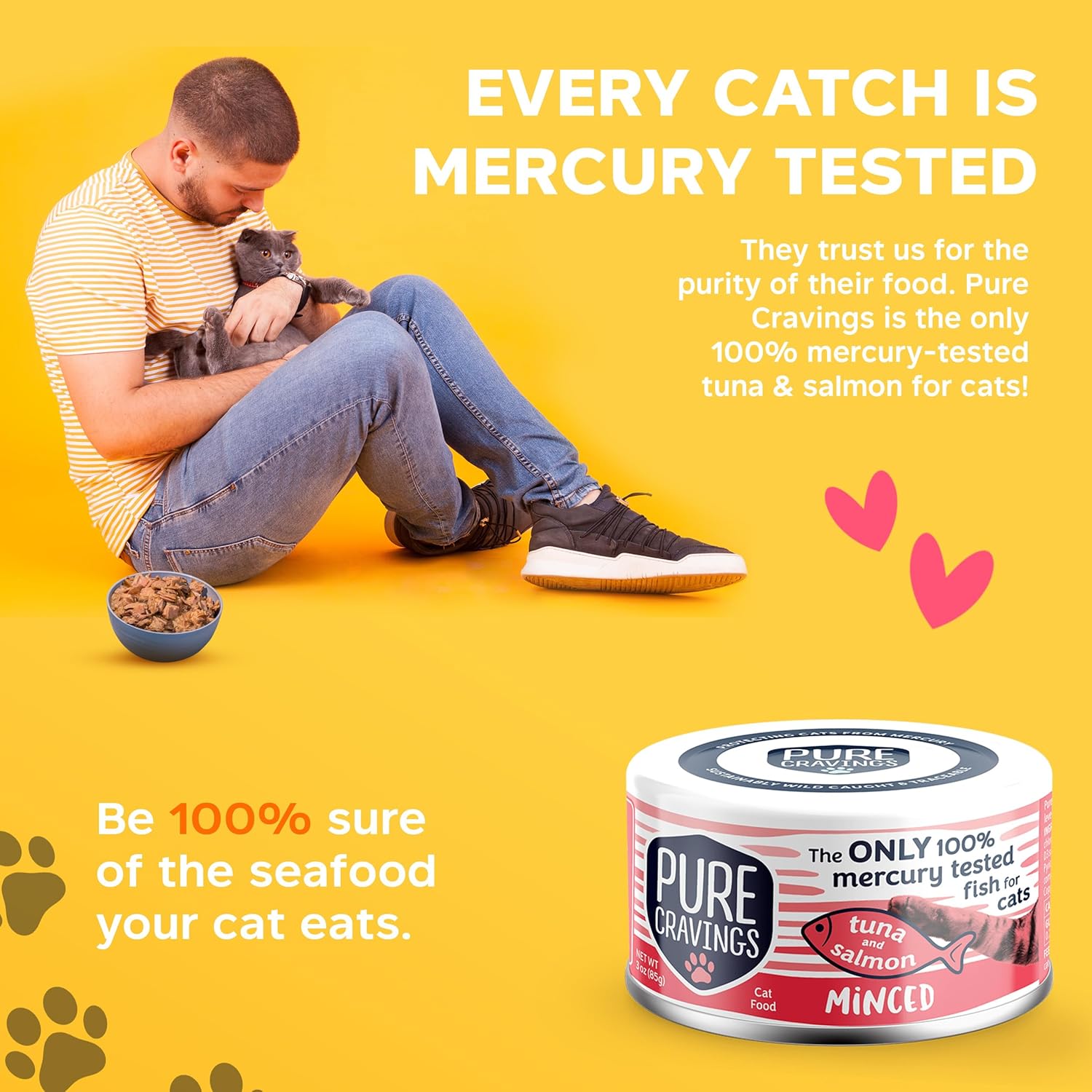 Alimento enlatado húmedo de atún y salmón picado para gatos, 100% probado con mercurio, lata húmeda para gatos, sin granos, proteínas, sin OMG, 3