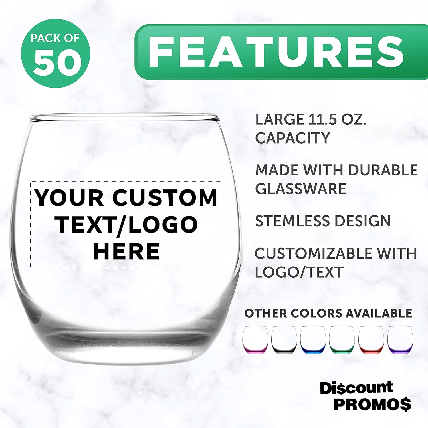 Copas de vino personalizadas Mikonos sin tallo, 11.5 onzas, juego de 50, paquete personalizado a granel, cristalería de restaurante, perfectas para