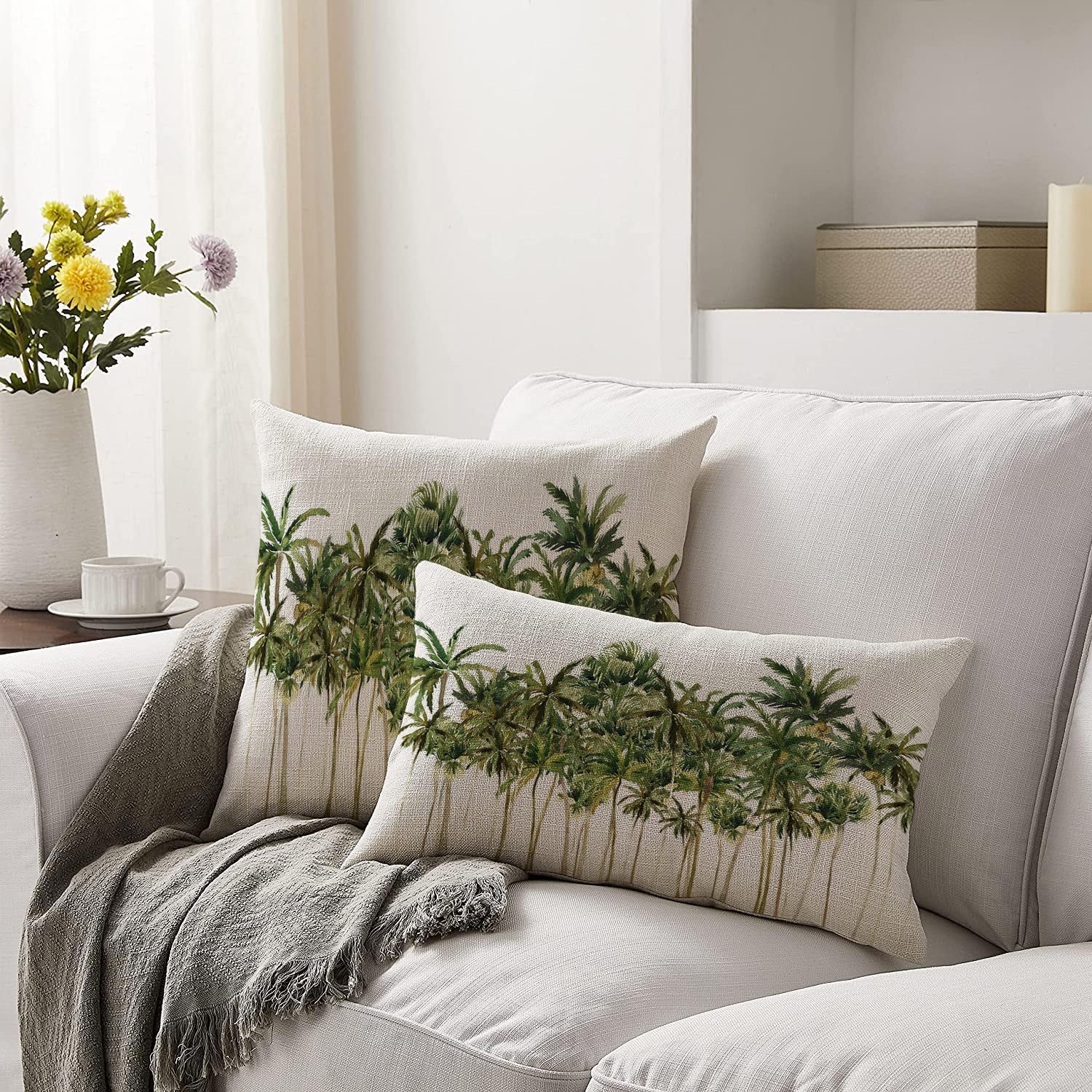 HODKHNO Fundas de almohada de 12 x 20 pulgadas, modernas palmeras tropicales, decoración del hogar, funda de cojín lumbar para sofá, cama