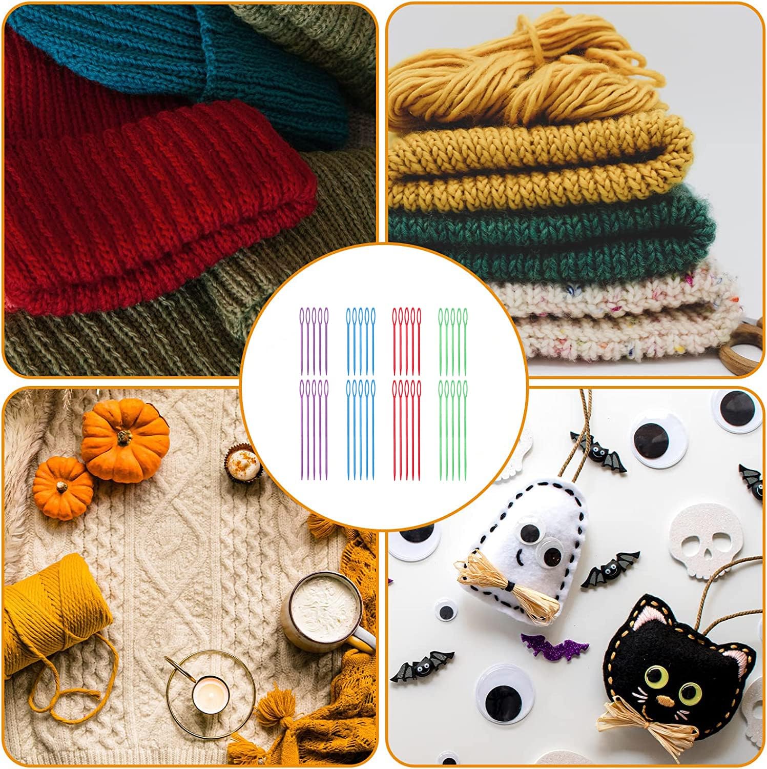Agujas de hilo grandes para coser a mano, agujas de coser de plástico para niños, agujas de tejido de plástico para hilo y manualidades, 40 agujas