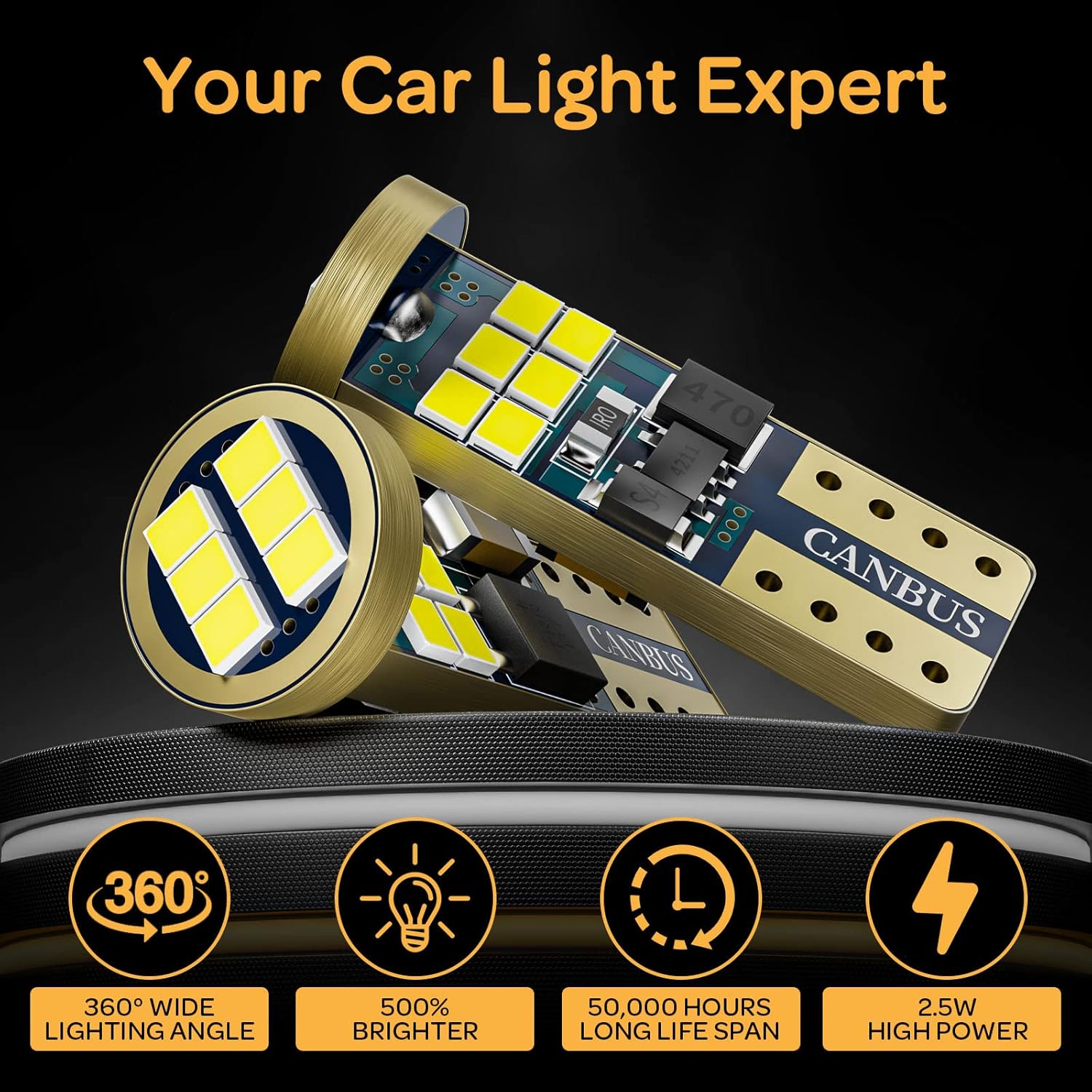 Bombilla LED 194 de 6000 K, bombilla LED T10 para luz de matrícula, luces LED interiores de automóvil, luz de cúpula, luz de mapa, luz de puerta,