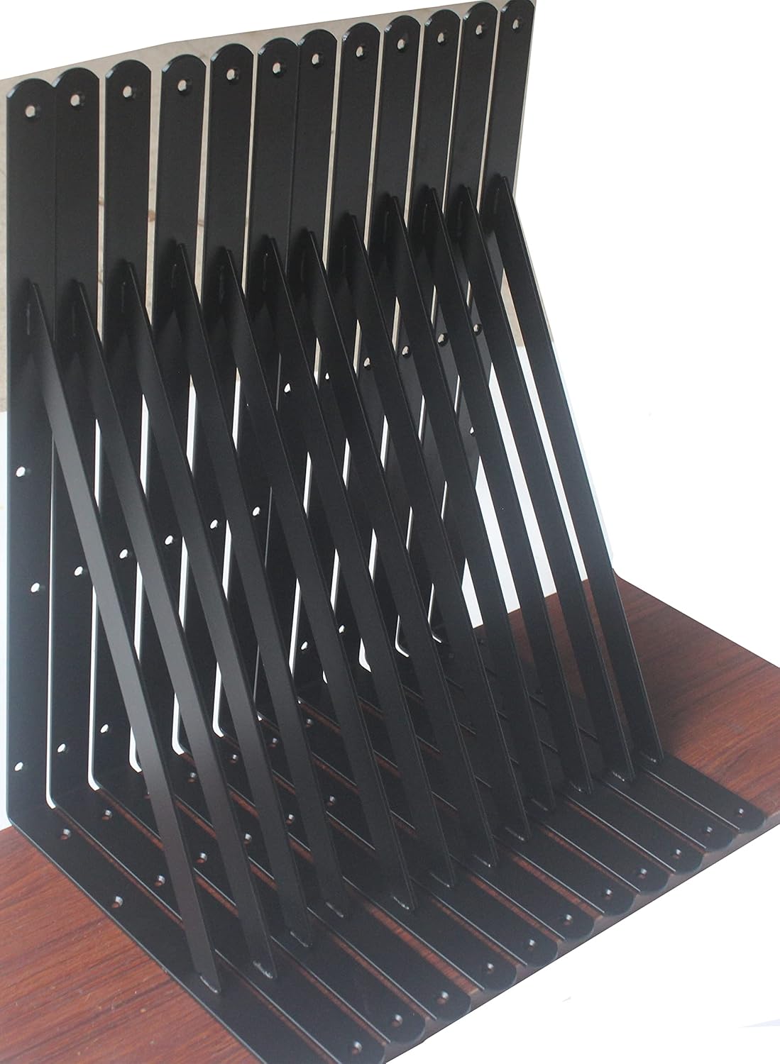 Paquete de 16 soportes de estante resistentes negros de 22 pulgadas de largo x 12 pulgadas de alto con tornillos, soportes de estante de metal,