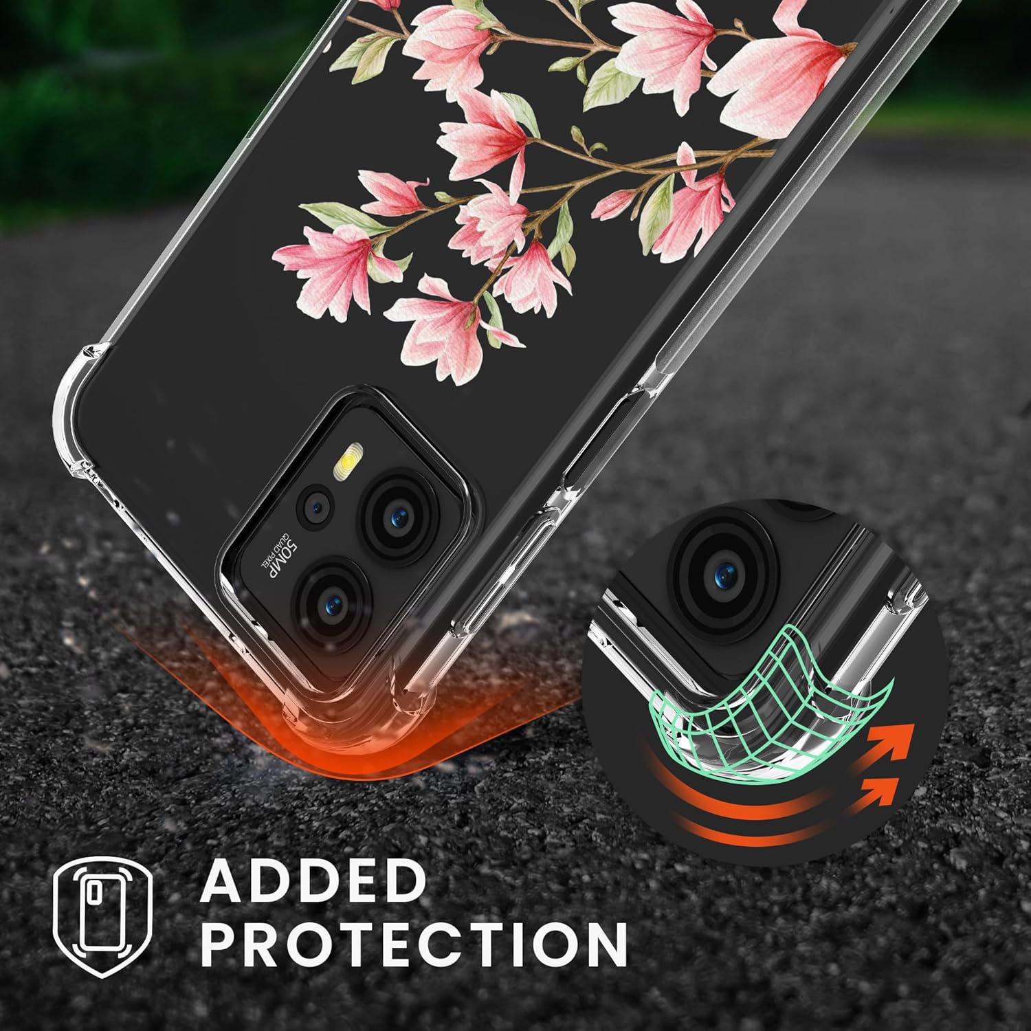 kwmobile Funda cruzada compatible con Motorola Moto G23 y Moto G13 – Magnolias RosaBlancoTransparente