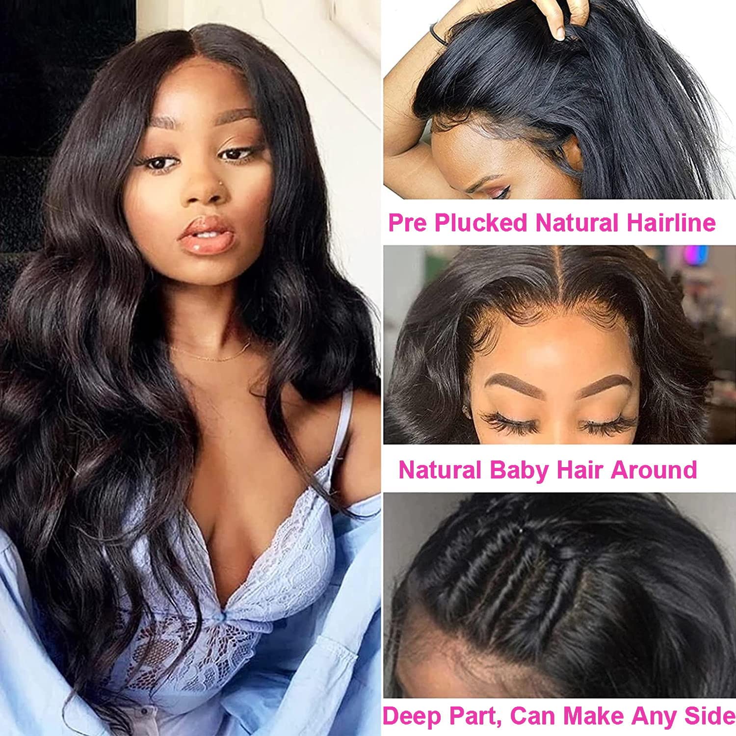 Pelucas de cabello humano con encaje frontal de 13 x 6 pulgadas, densidad 180, peluca frontal de encaje HD, pelucas de cabello humano brasileño