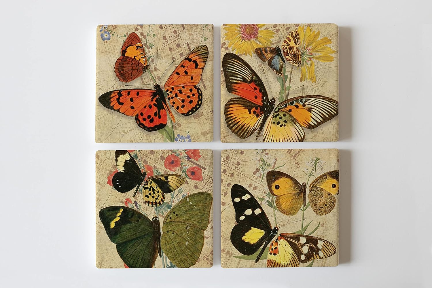 4 posavasos de cerámica absorbente con parte trasera de corcho, diseño artístico, juego de posavasos cuadrados de 4 pulgadas, protege la mesa, gran