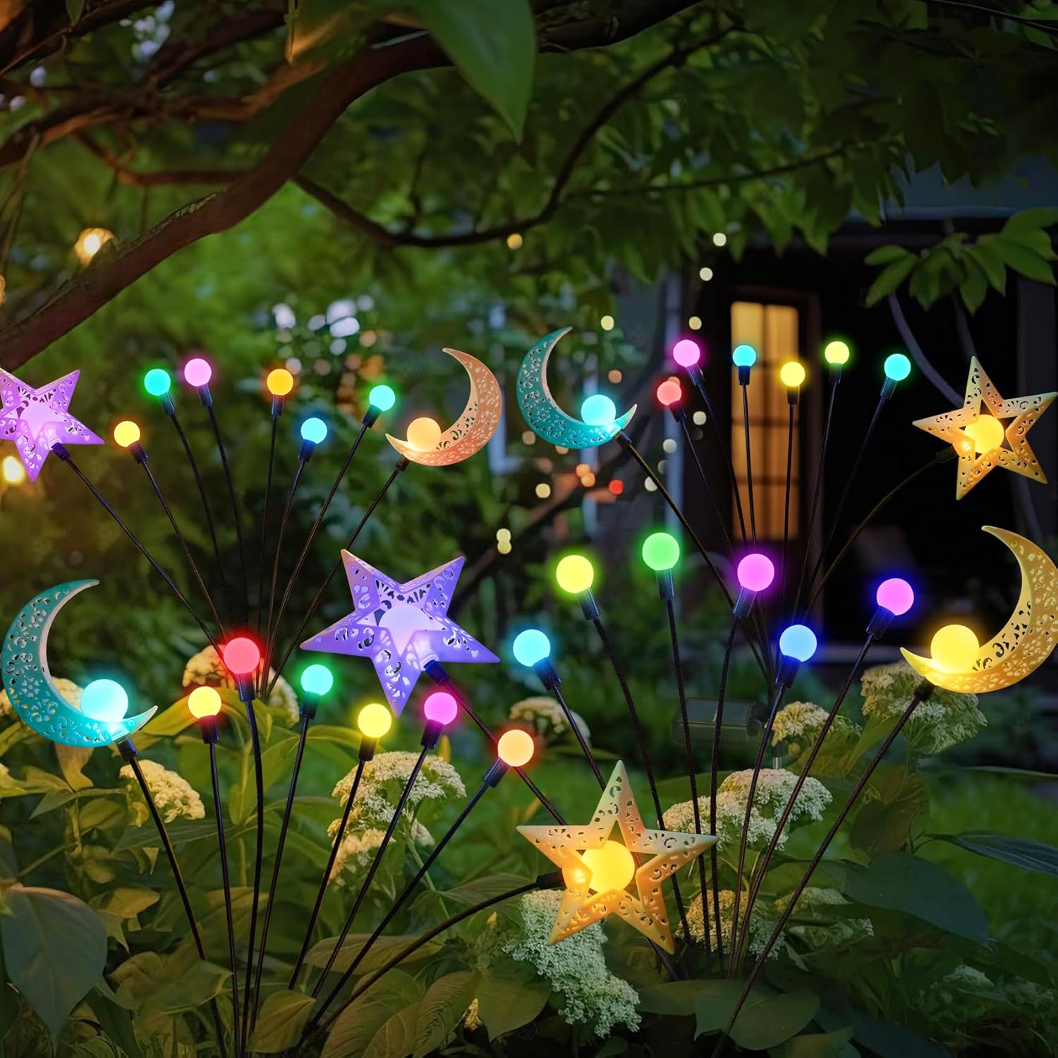 TAKE ME Luces solares Firefly para exteriores, luna, estrella, luces solares de jardín para patio, jardín, patio, maceta, mamá, esposa, abuela