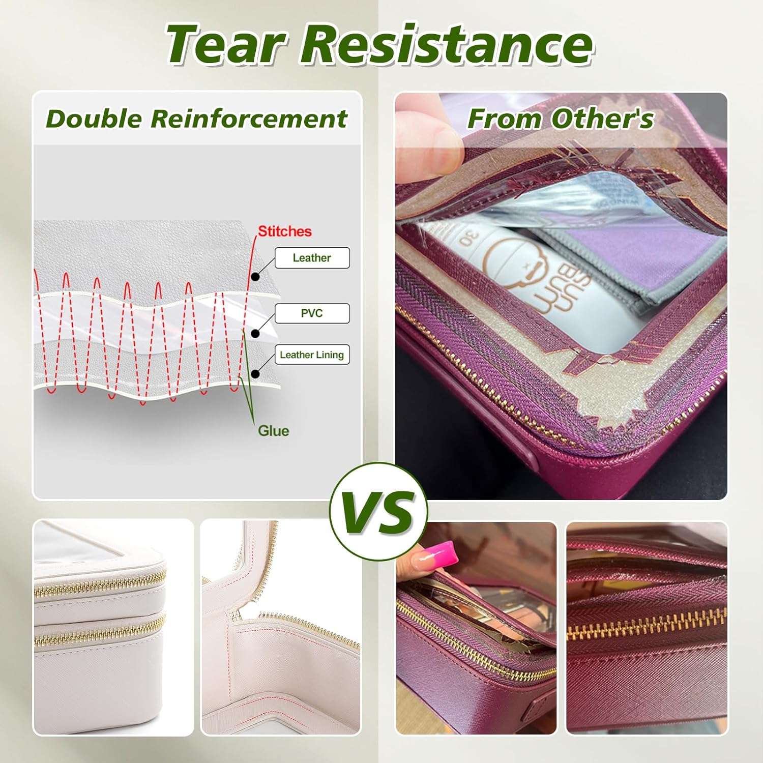 Neceser organizador de maquillaje transparente, doble cremallera, bolsa de cosméticos para viajar con impermeable y gran capacidad, bolsa