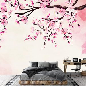 wall26 – Mural de pared grande – Flores de cerezo florecientes en la rama con fondo abstracto  Papel pintado de vinilo autoadheribledecoración para wall26 – Mural de pared grande – Flores de cerezo florecientes en la rama con fondo abstracto  Papel pintado de vinilo autoadheribledecoración para
