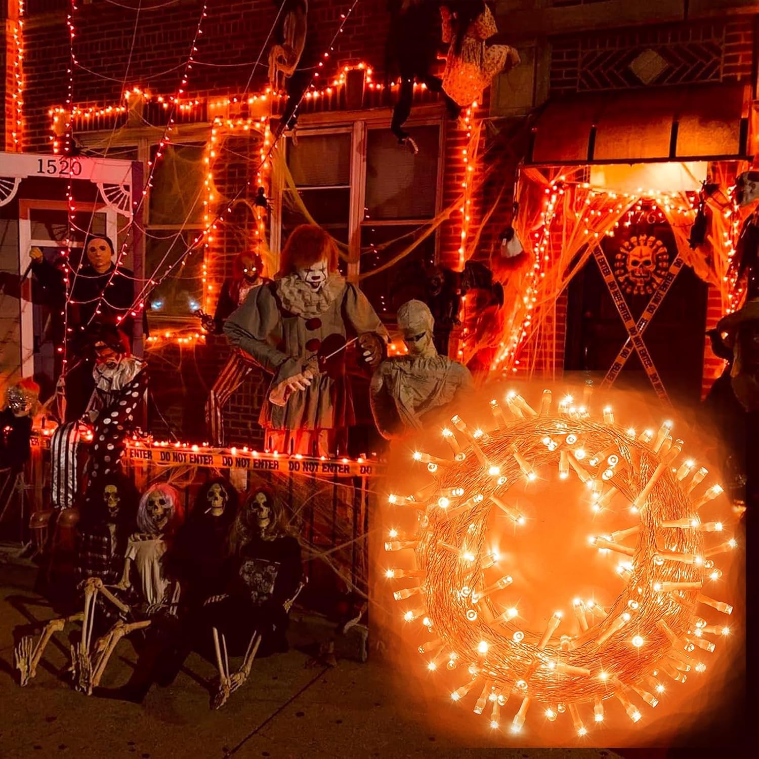 Guirnalda de luces naranjas de Halloween, 200 luces LED de 66 pies, 8 modos, luces de Halloween, con certificación UL, conectables, para el hogar,