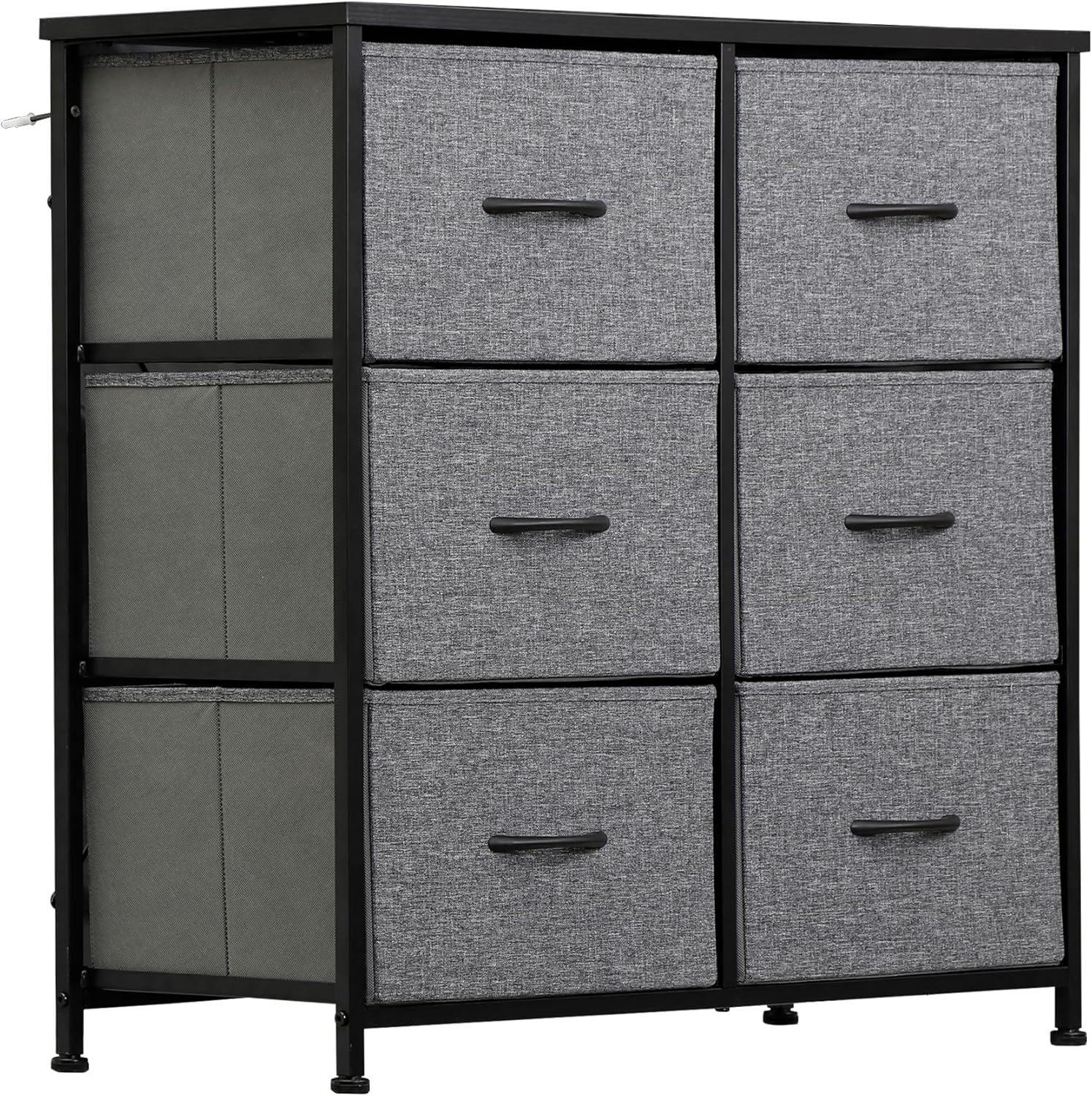 SUPER DEAL Cómoda de 6 cajones para dormitorio, torre de almacenamiento de tela, organizador doble, cómoda, marco de acero resistente, parte