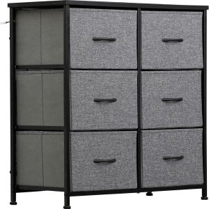 SUPER DEAL Cómoda de 6 cajones para dormitorio, torre de almacenamiento de tela, organizador doble, cómoda, marco de acero resistente, parte SUPER DEAL Cómoda de 6 cajones para dormitorio, torre de almacenamiento de tela, organizador doble, cómoda, marco de acero resistente, parte