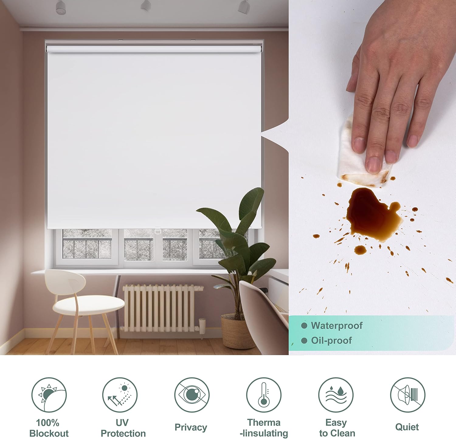 HOTSOON Persianas enrollables opacas para ventanas, sin cordón, para aislamiento térmico, oscurecimiento de habitación, persianas enrollables para