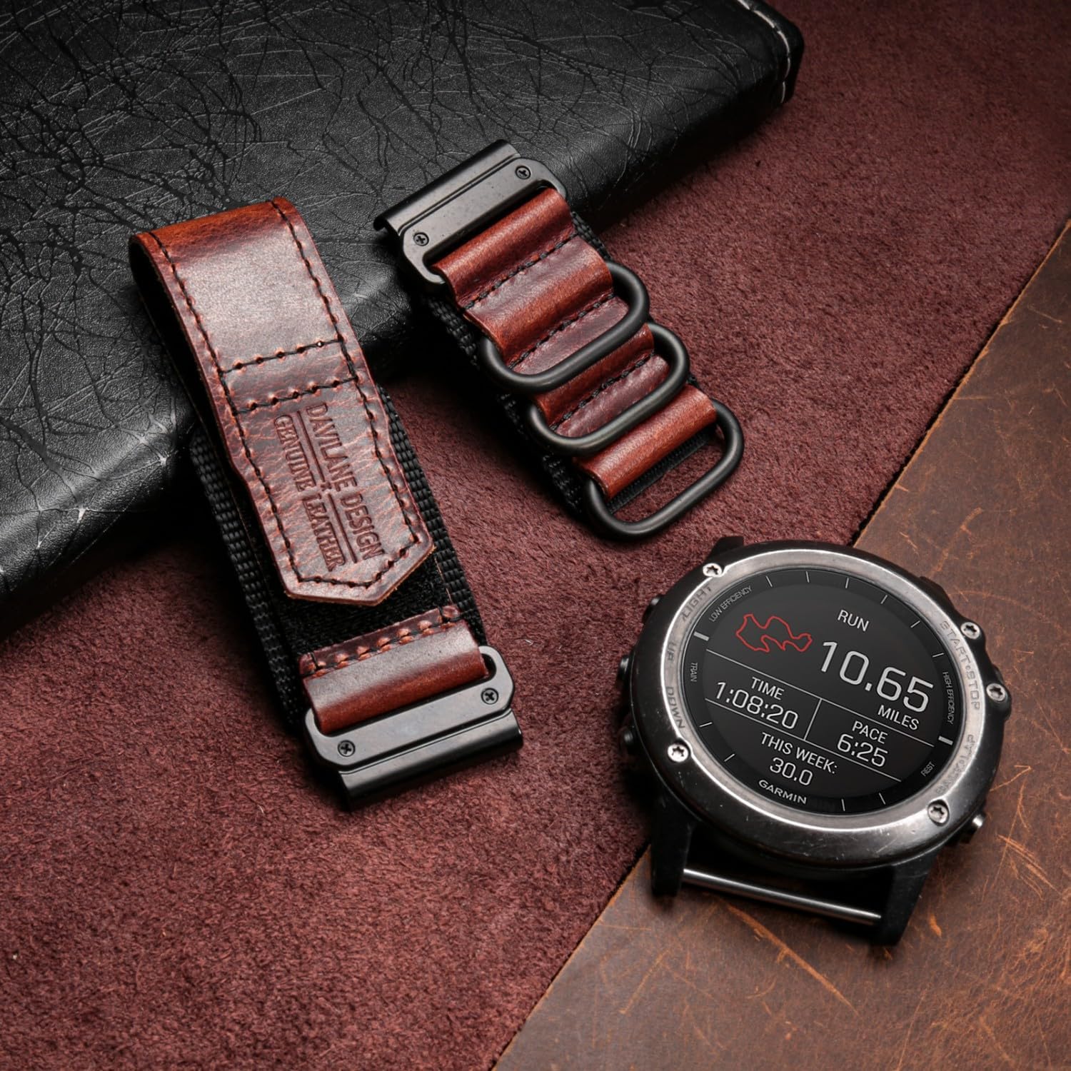 Compatible With Garmin Watch Band, Leather Watch Band Sports Strap For FnixInstinctTactixVivoactiveApproachMARQQuatixD2ForerunnerEnduro,202226MM