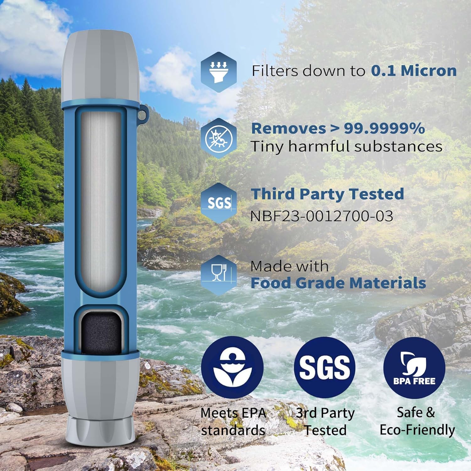 Yuclet Paquete de 4 popotes de filtro de agua, sistema de filtración de agua personal portátil, purificador de agua, supervivencia, preparación de