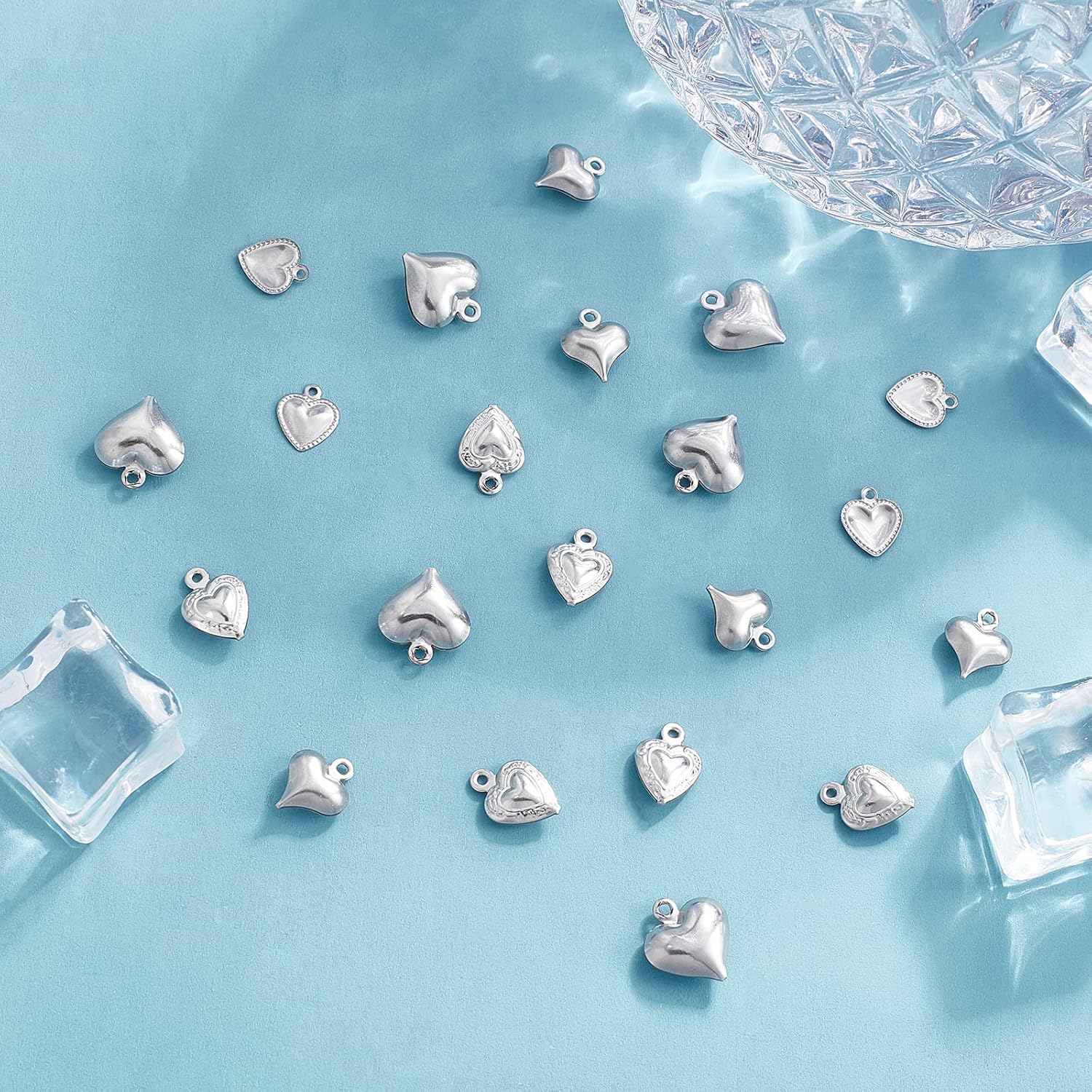 DICOSMETIC 200pcs 1.2mm Hole 316 Stainless Steel Puffy Heart Charms Tiny Love Pendants Small Cute Heart Pendants for Neckalace Bracelet Jewelry