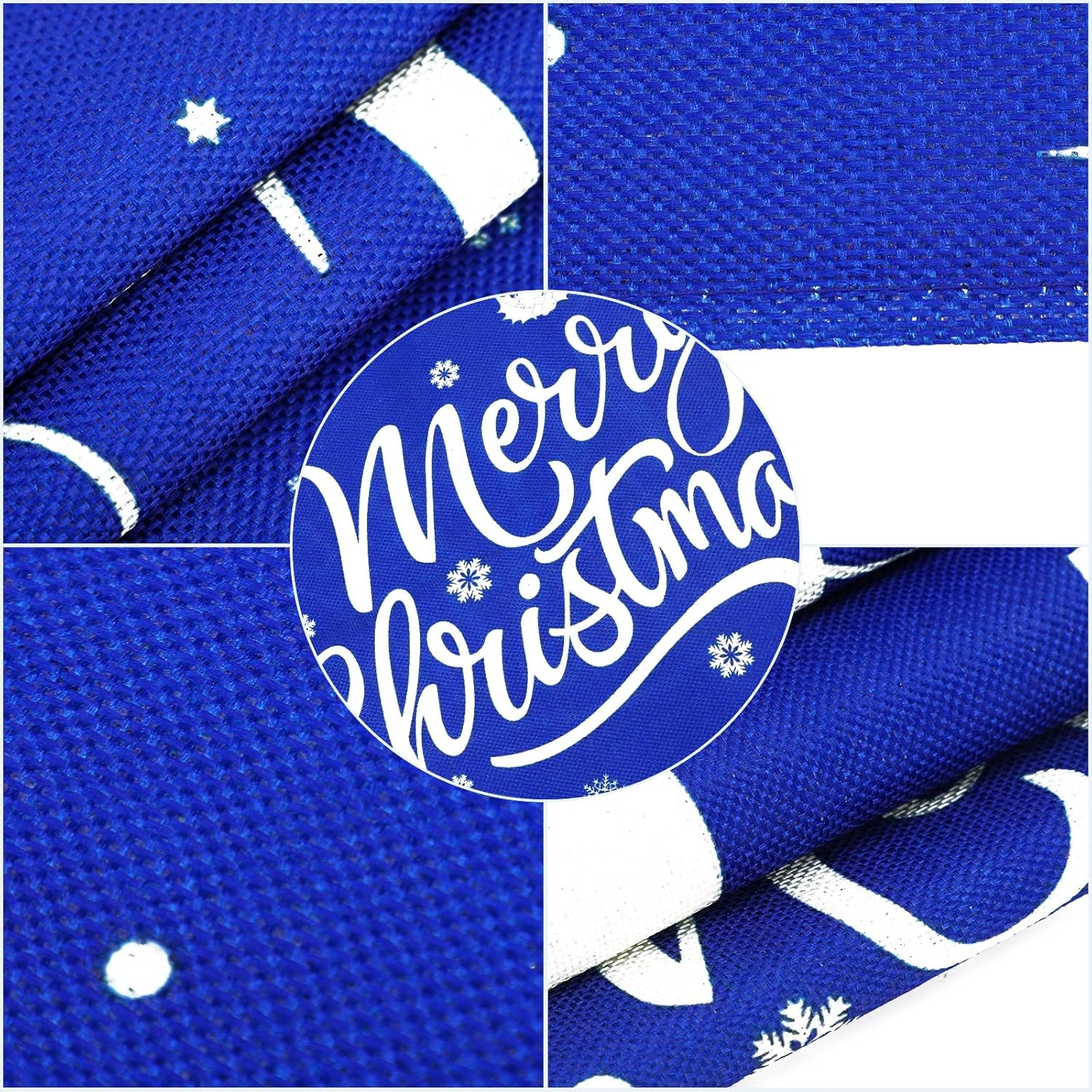VitalCozy 6 fundas navideñas para sillas de 18 x 18 pulgadas, de arpillera, color azul, con texto en inglés “Merry Christmas”, fundas de asiento con