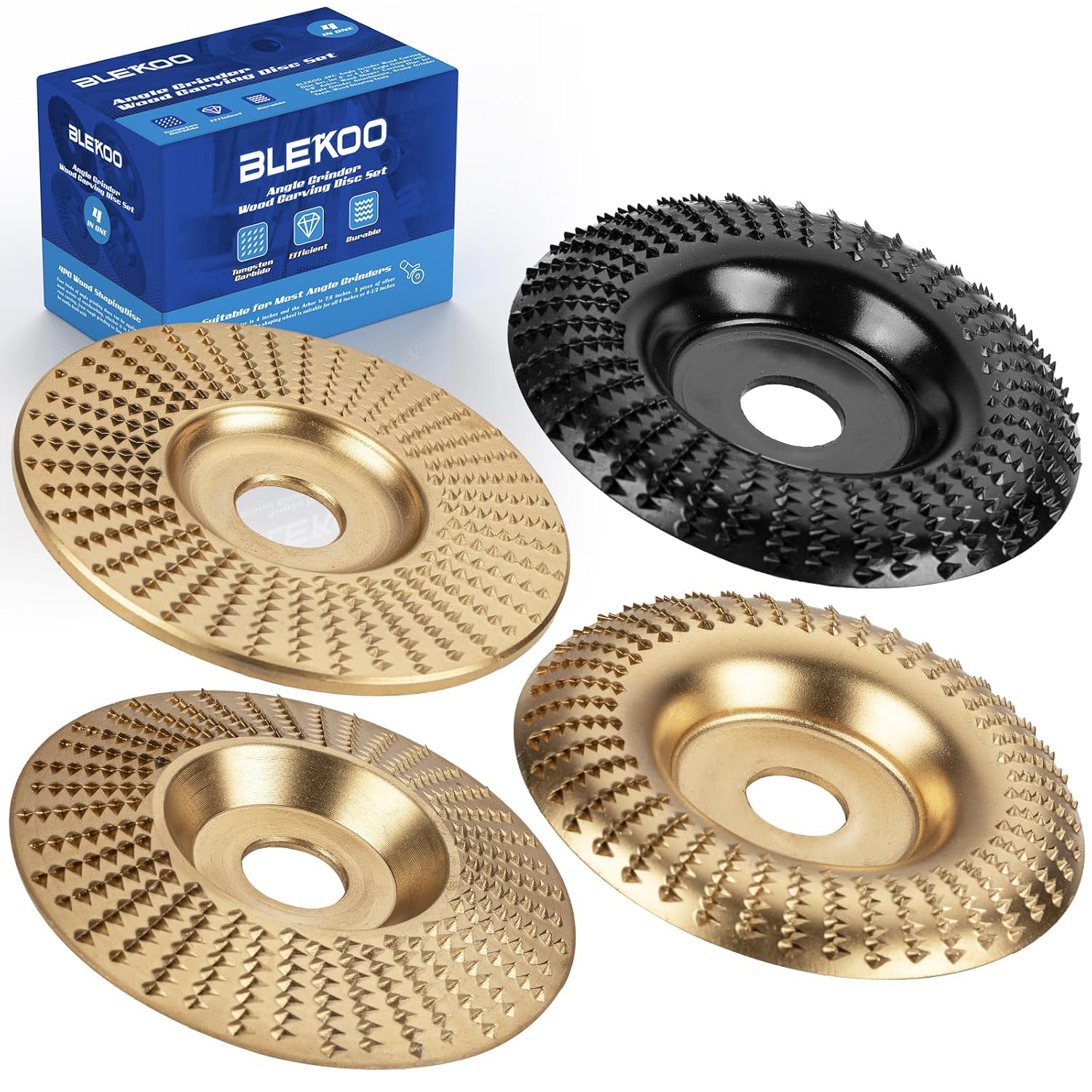 Juego de 4 discos de tallado de madera para amoladora angular, para amoladora angular de 4 o 4 12 pulgadas con eje de 58 pulgadas, disco de tallado