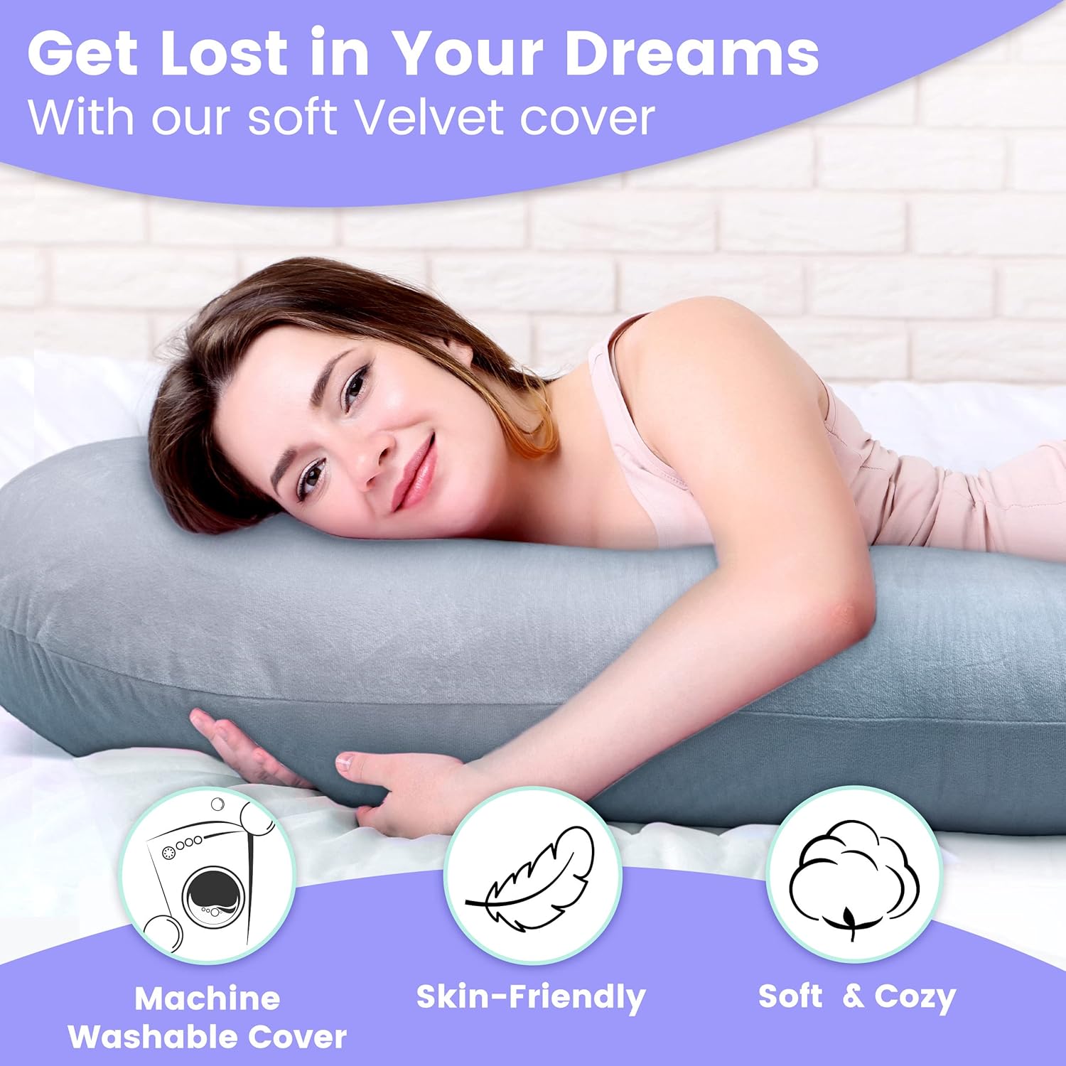 Almohadas de embarazo para dormir, almohada de cuerpo completo en forma de U, almohada de maternidad refrescante de 55 pulgadas para mujeres