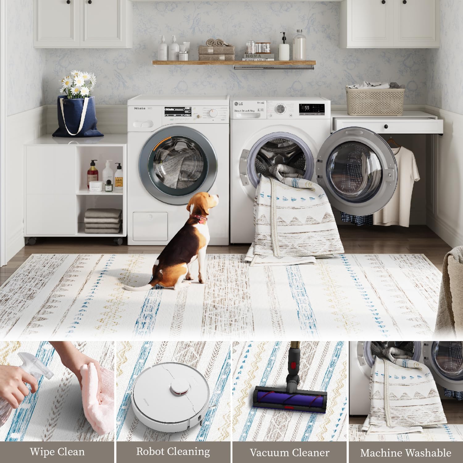 jinchan Alfombra de área ultrafina, lavable, marroquí, bohemia, antideslizante, no desprende pelusa, para sala de estar, dormitorio, oficina en