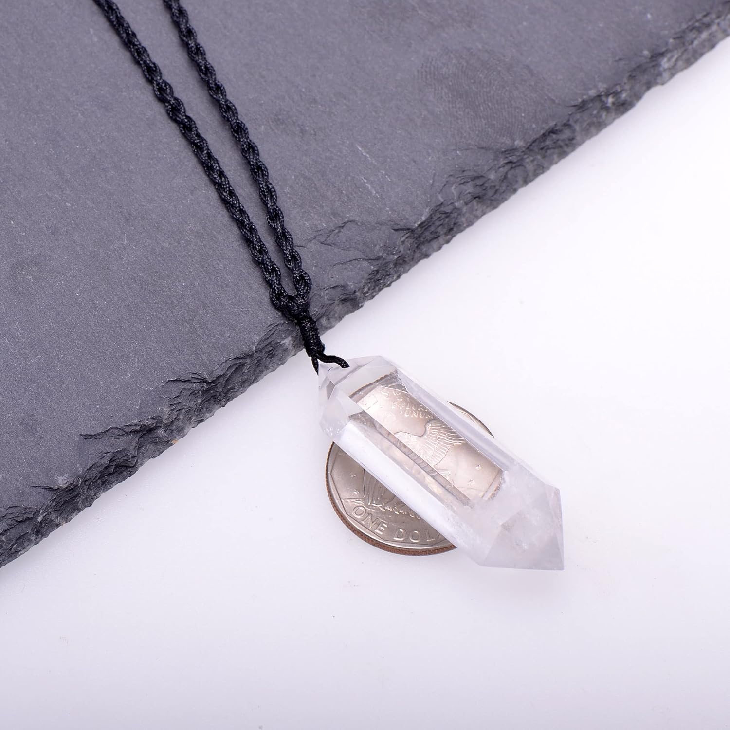 2 Inches Large Healing Crystal Necklace White Quartz Pendant with Adjustable Cord