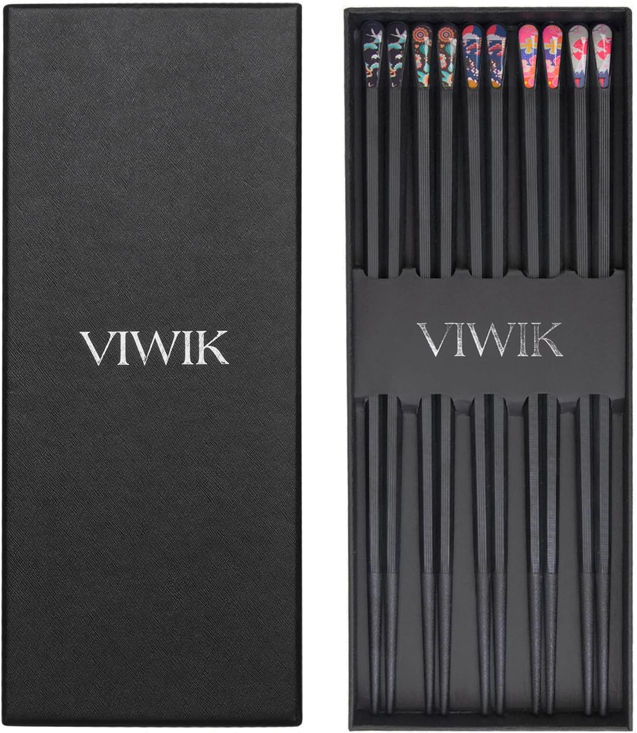 VIWIK Juego de 5 pares de palillos reutilizables de fibra de vidrio de primera calidad, lindo estilo japonés coreano, apto para lavavajillas, 9.5