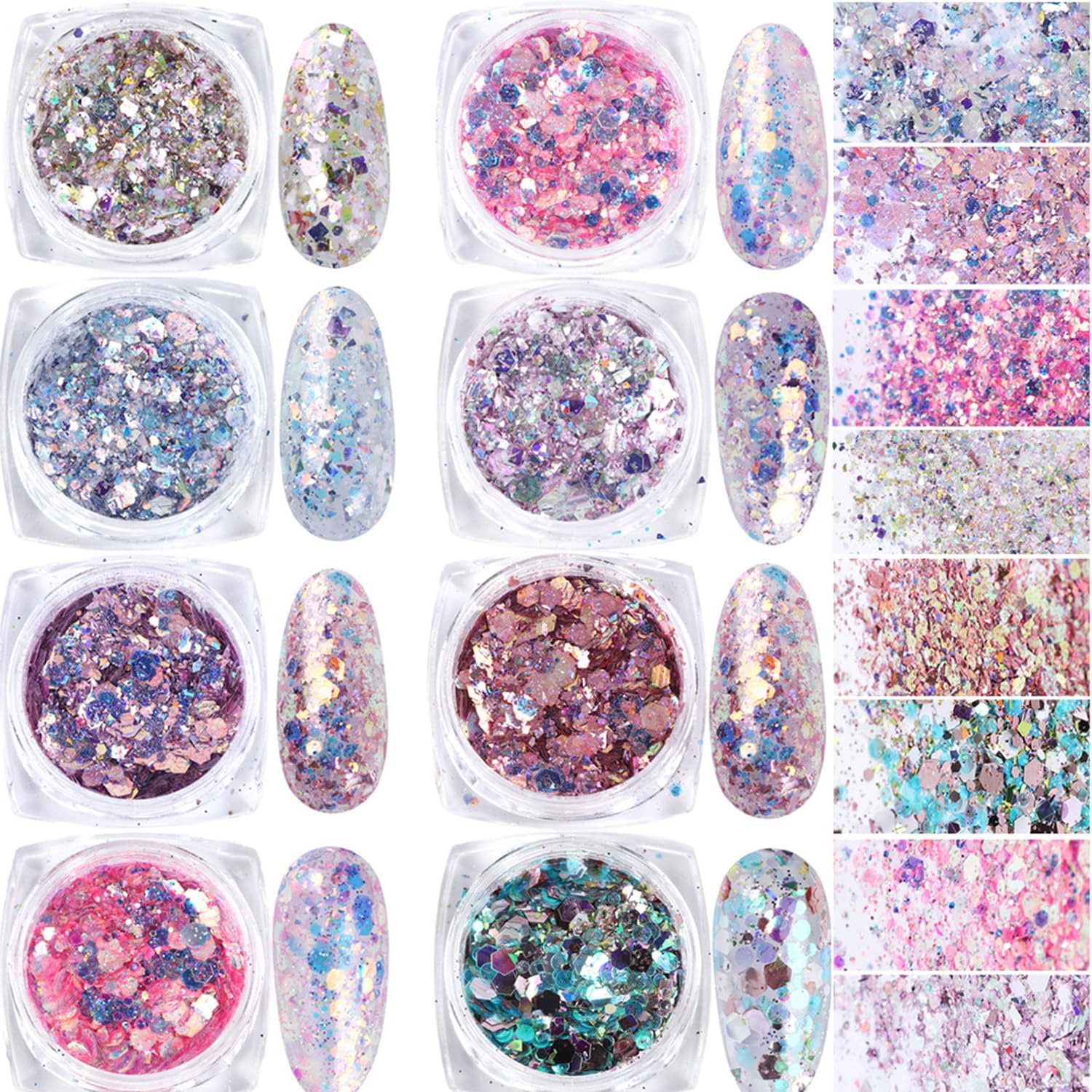 Accesorios holográficos con purpurina de lentejuelas para uñas, coloridos diseños de discos pequeños irregulares con purpurina 3D, kit de puntas de