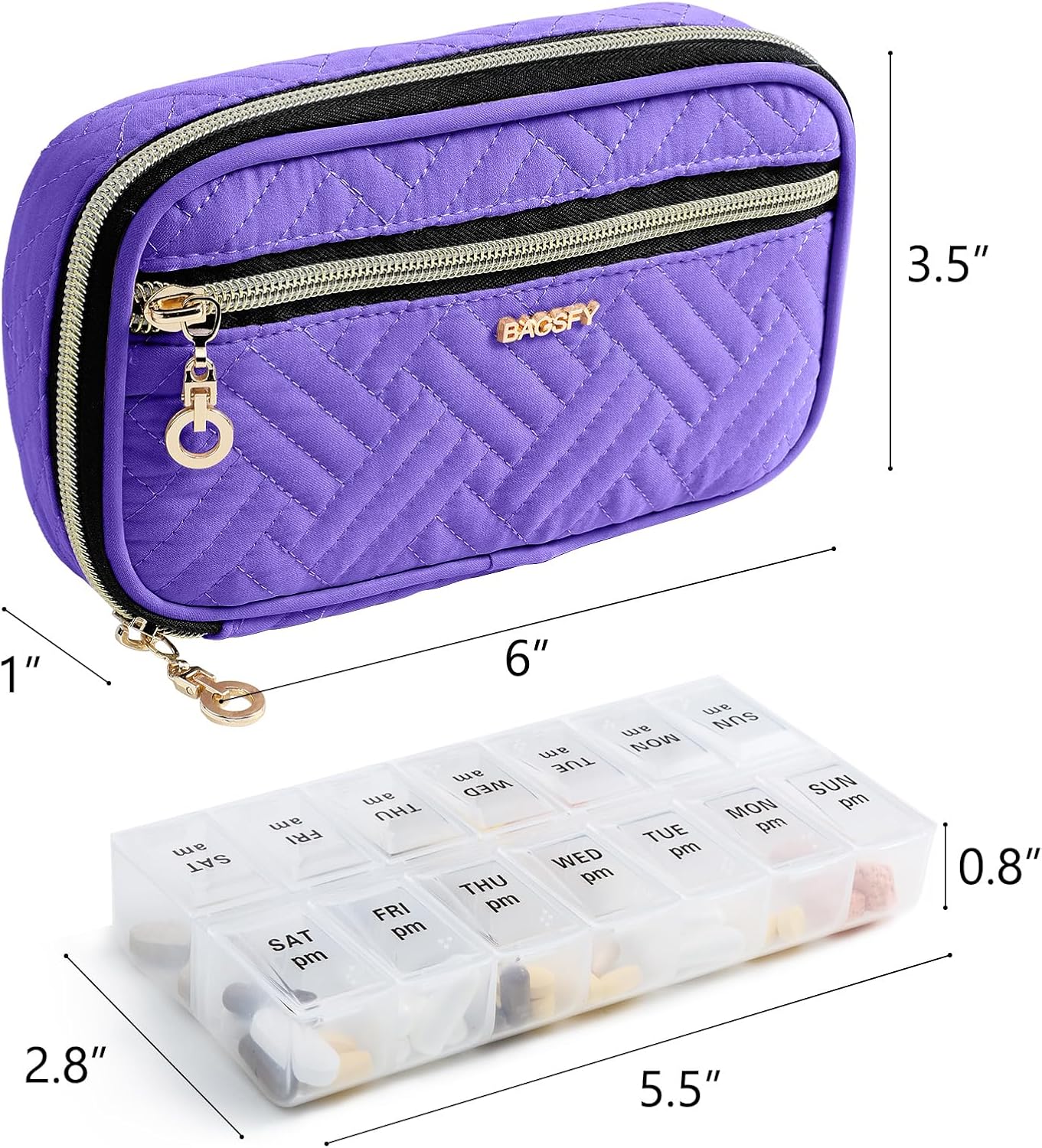 Estuche organizador de píldoras 2 veces al día, organizador semanal de medicina, pastillero de viaje con contenedor extraíble de siete días para