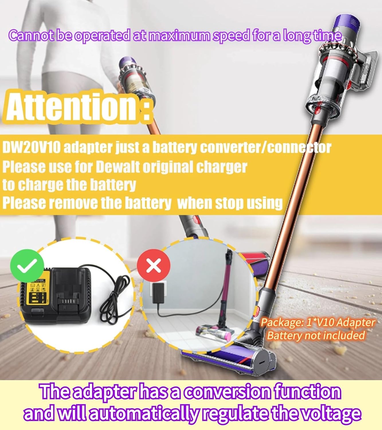 MAKBOS Adaptador de batería V10 para Dewalt para Dyson V10 de repuesto 25.2 V batería original, para Dyson V10 Animal Absolute Motorhead Fluffy