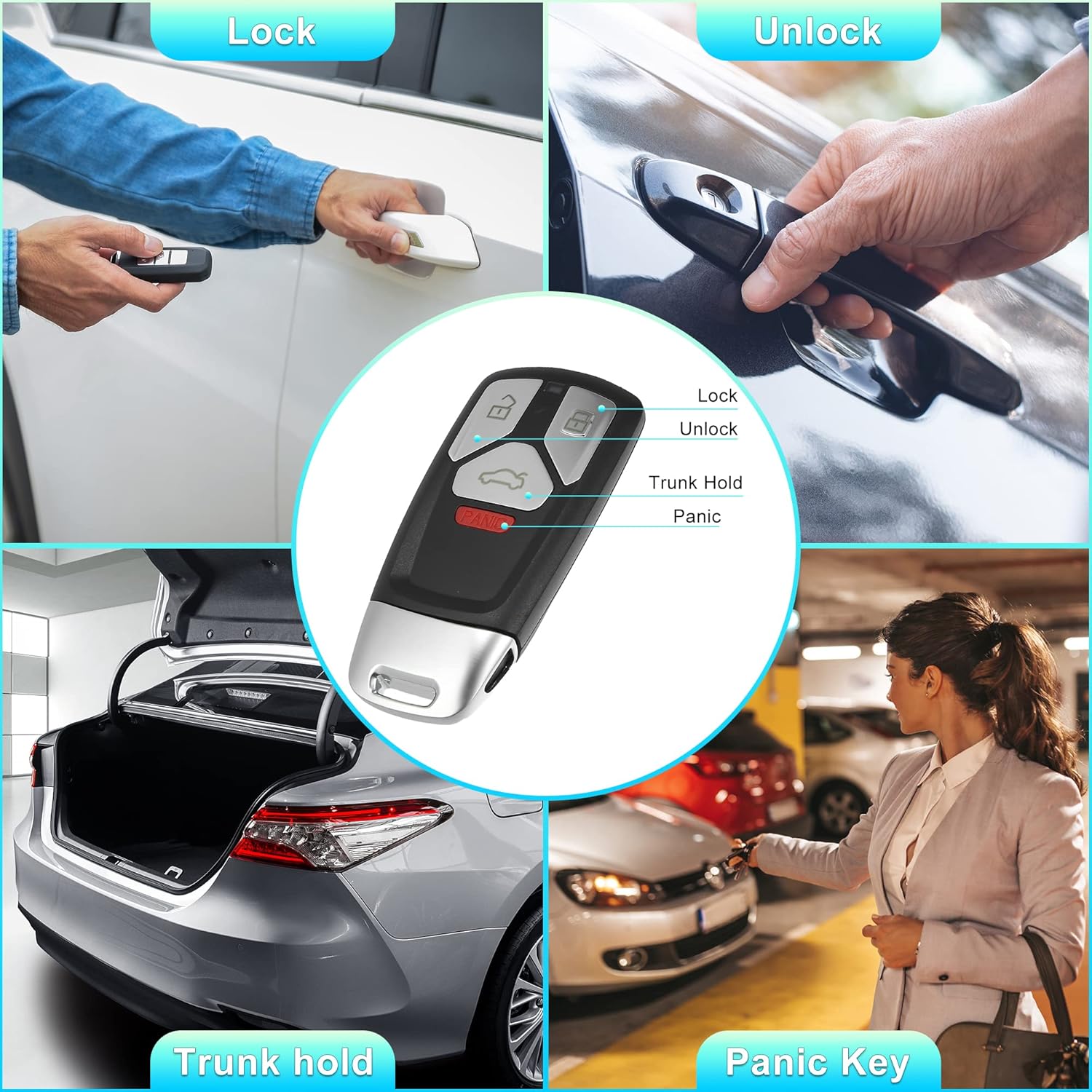 X AUTOHAUX Funda de repuesto para llavero inteligente de 4 botones sin llave para Audi A4 A5 Q7 TT Quattro 2017-2019 con hoja sin chip