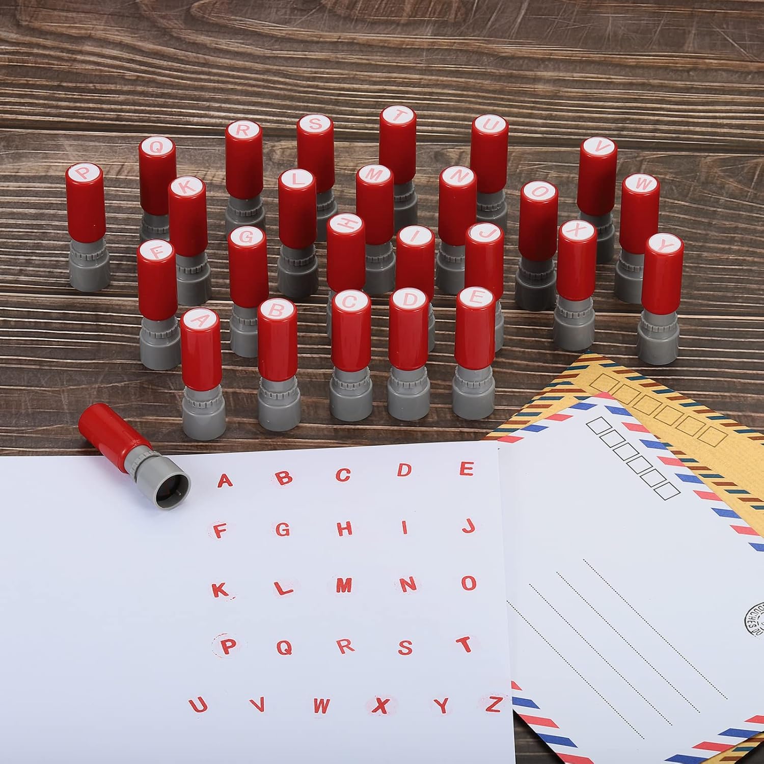 PATIKIL Sellos de letras de 0.276 in, sello de tinta de plástico con letras del alfabeto O, autoentintado para álbumes de recortes de aula, rojo